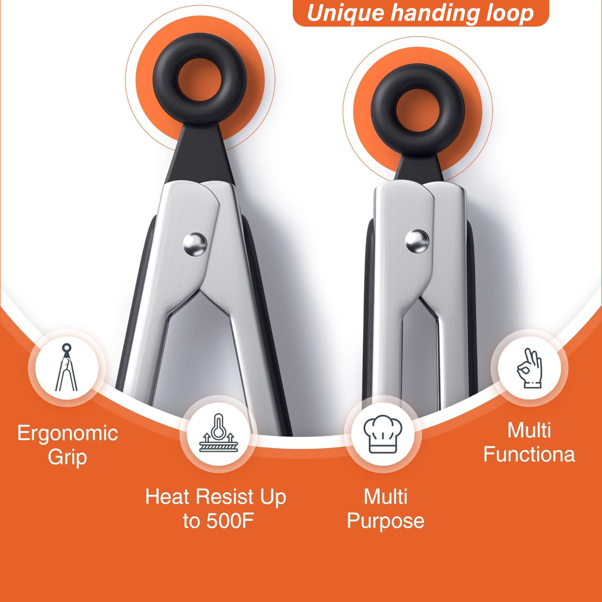 Kuber Industries Steel and Silicone Food Serving Tong with Locking and Grip Handle  Spatula Tong for Kitchen  Cake Ice Cubes Desserts Salad Serving with Non Slip Silicone Tips  HW-6- Black