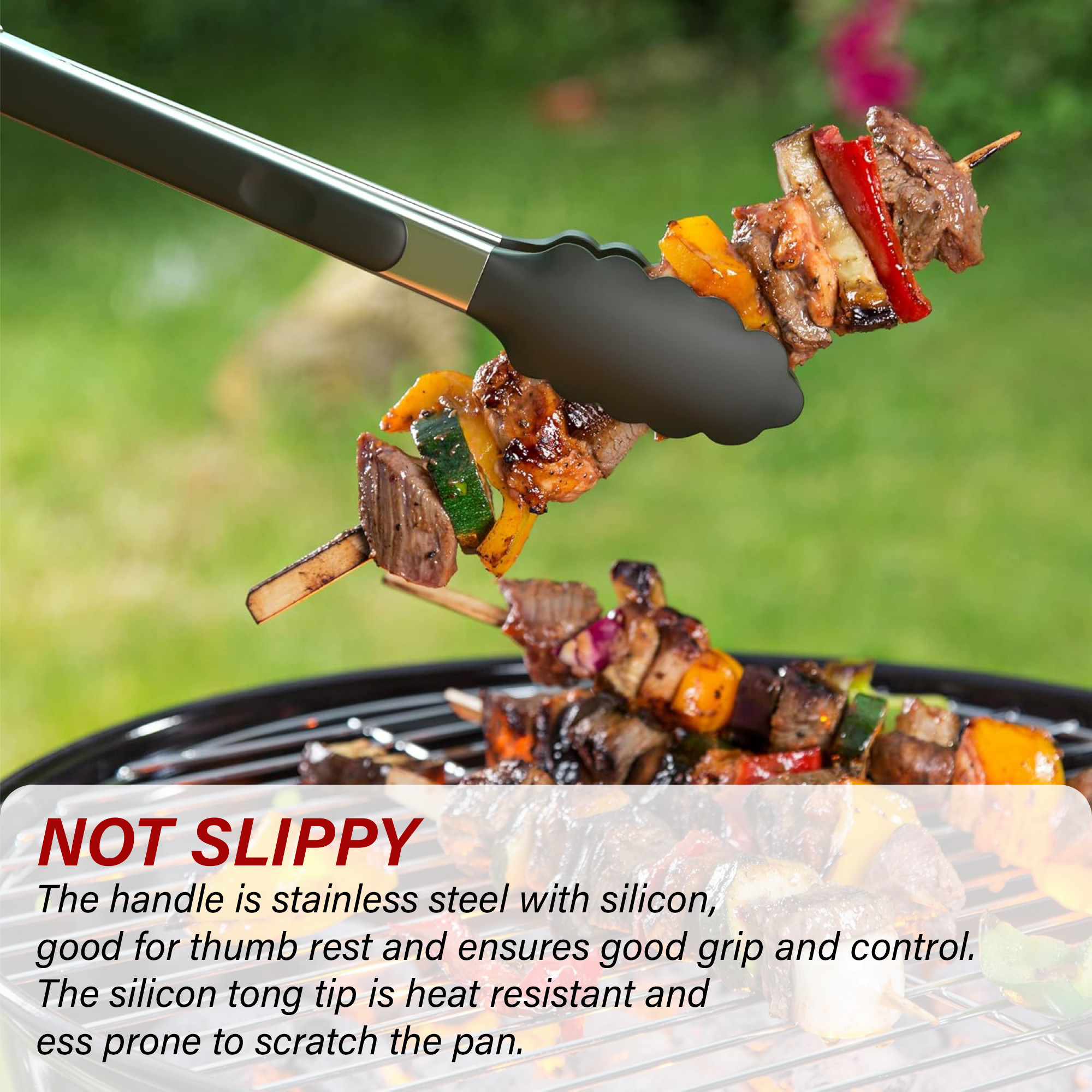 Kuber Industries Steel and Silicone Food Serving Tong with Locking and Grip Handle  Spatula Tong for Kitchen  Cake Ice Cubes Desserts Salad Serving with Non Slip Silicone Tips  HW-6- Black