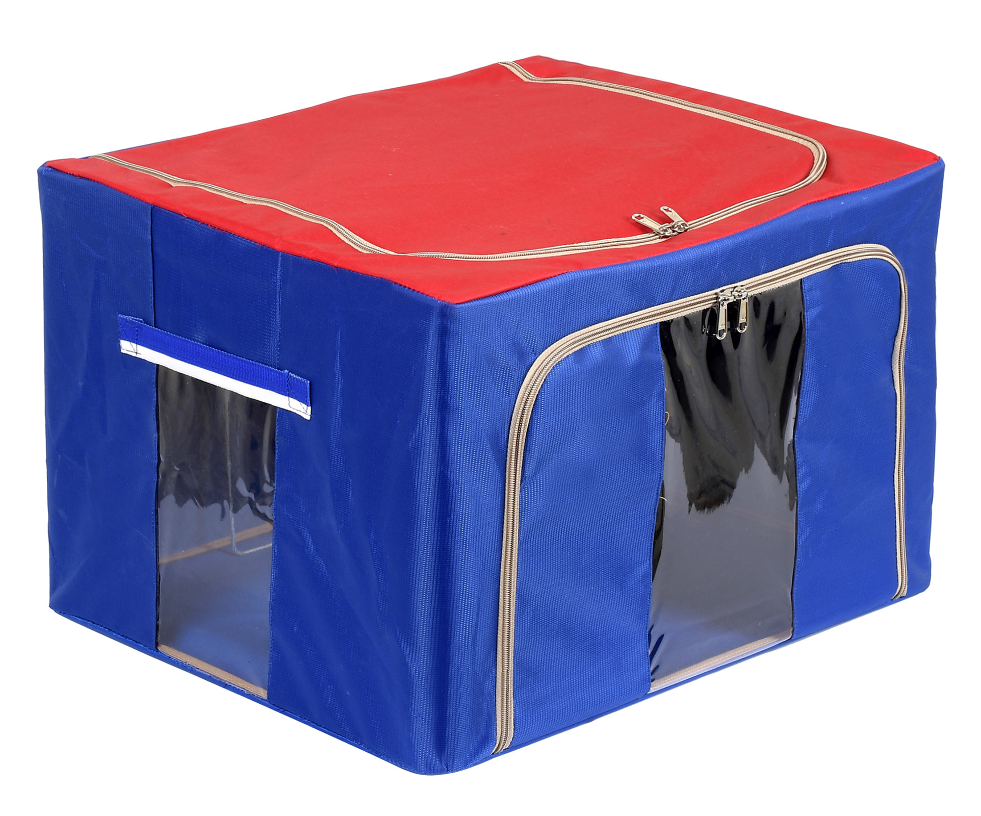 Kuber Industries Steel Frame Storage Box/Organizer For Clothing, Blankets, Bedding With Clear Window, 24Ltr. (Red & Blue)-44KM0285