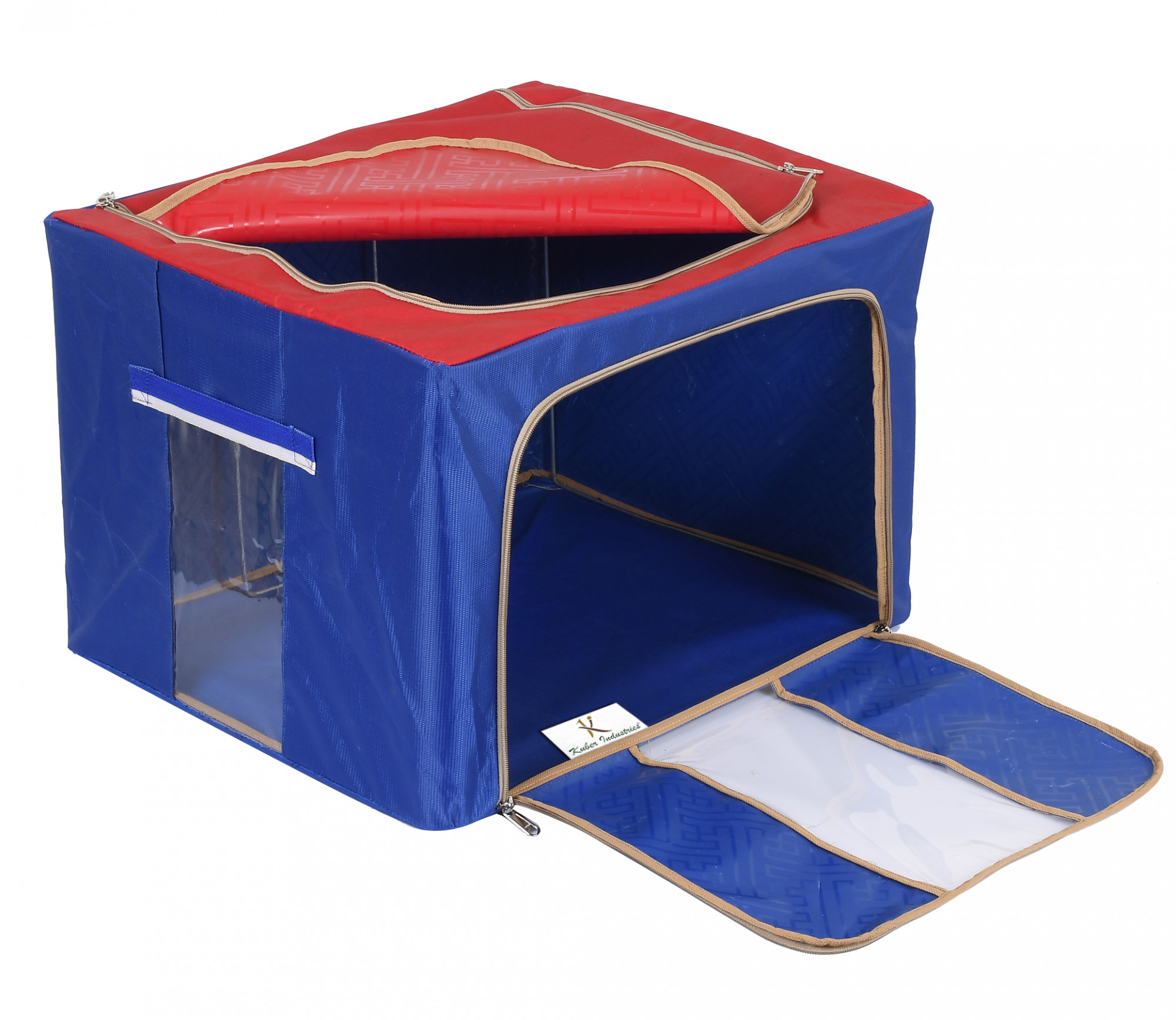 Kuber Industries Steel Frame Storage Box/Organizer For Clothing, Blankets, Bedding With Clear Window, 24Ltr. (Red & Blue)-44KM0285