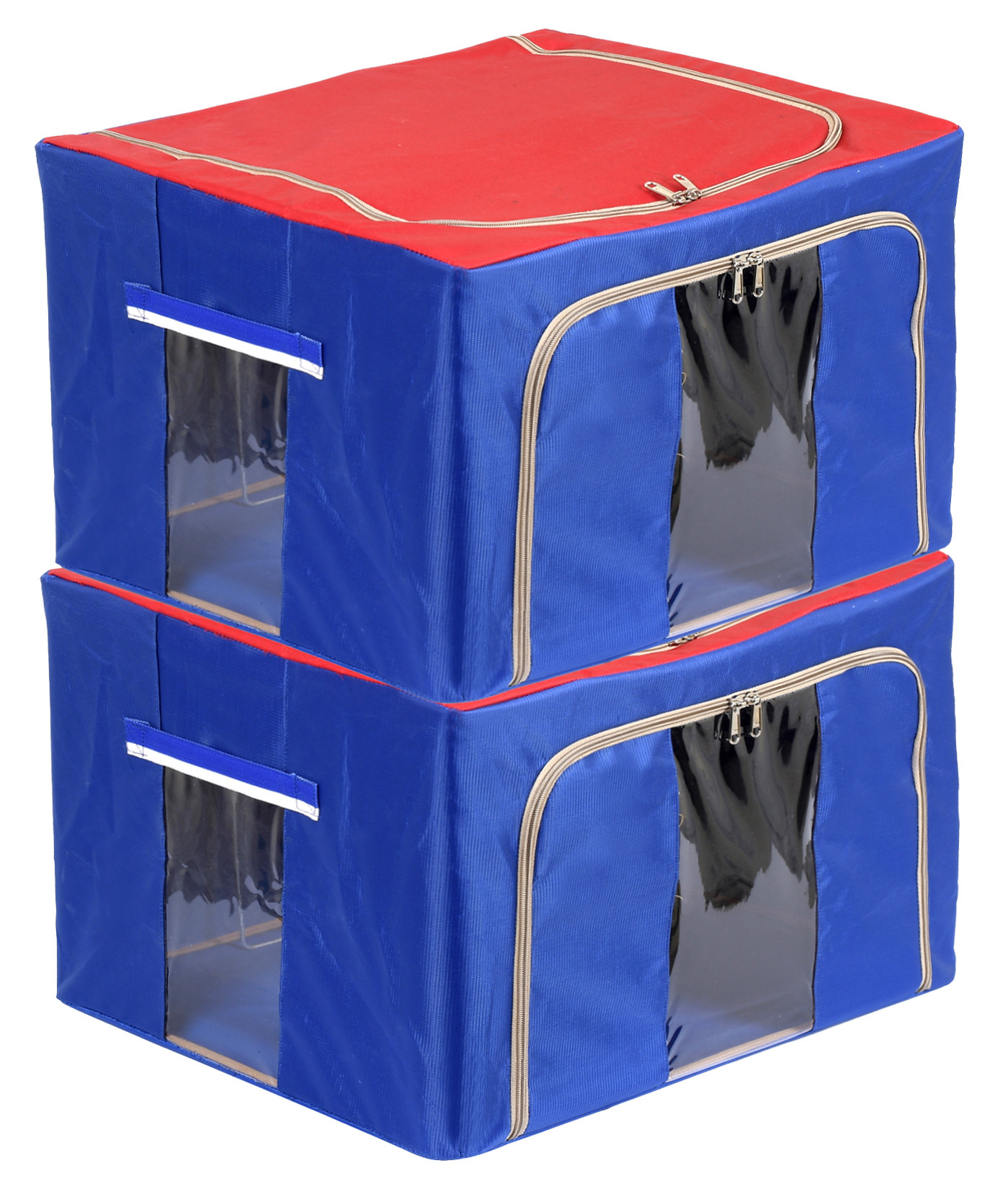 Kuber Industries Steel Frame Storage Box/Organizer For Clothing, Blankets, Bedding With Clear Window, 24Ltr. (Red & Blue)-44KM0285