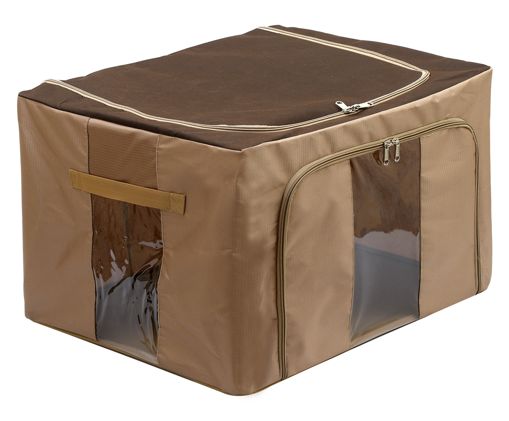 Kuber Industries Steel Frame Storage Box/Organizer For Clothing, Blankets, Bedding With Clear Window, 66Ltr. (Brown)-44KM0305