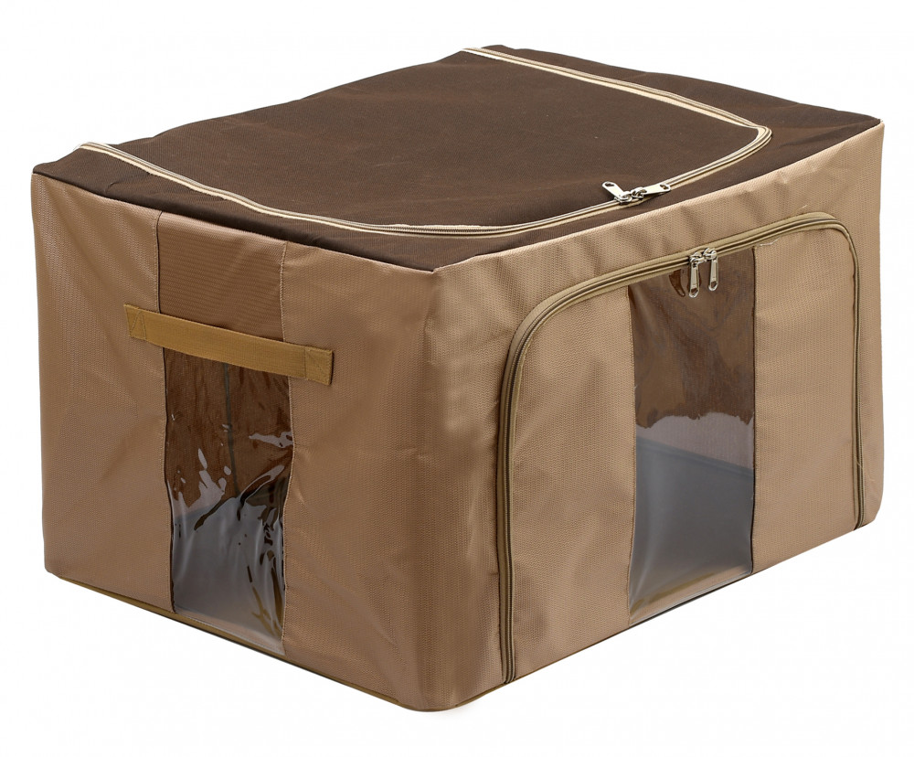 Kuber Industries Steel Frame Storage Box/Organizer For Clothing, Blankets, Bedding With Clear Window, 66Ltr. (Brown)-44KM0305