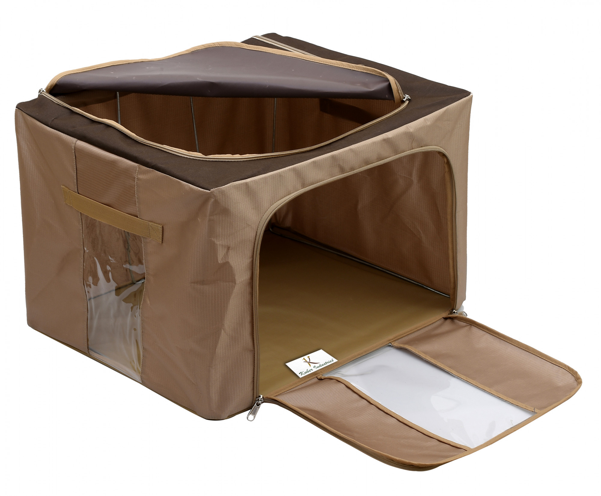 Kuber Industries Steel Frame Storage Box/Organizer For Clothing, Blankets, Bedding With Clear Window, 66Ltr. (Brown)-44KM0305