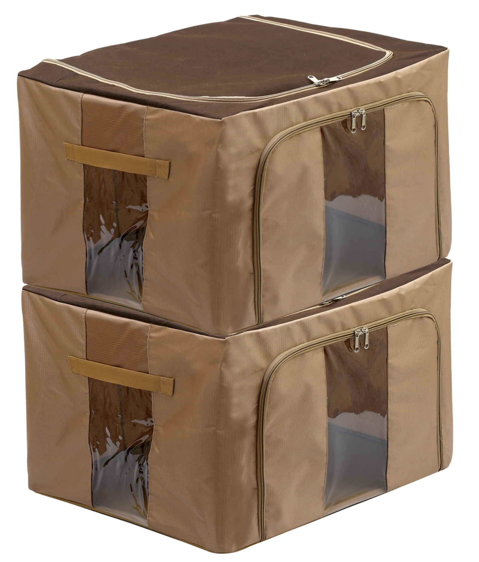 Kuber Industries Steel Frame Storage Box/Organizer For Clothing, Blankets, Bedding With Clear Window, 66Ltr. (Brown)-44KM0305