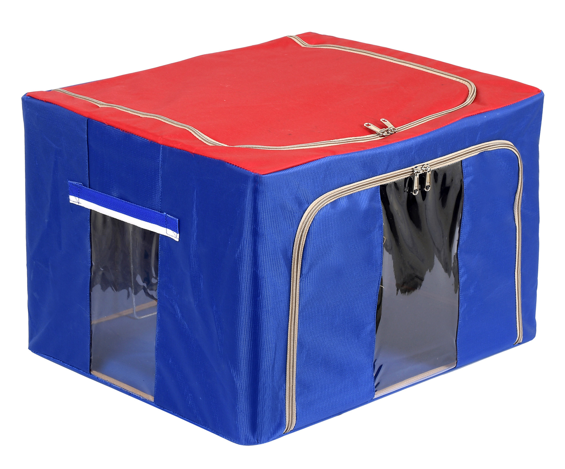 Kuber Industries Steel Frame Storage Box/Organizer For Clothing, Blankets, Bedding With Clear Window, 66Ltr. (Red & Blue)-44KM0309