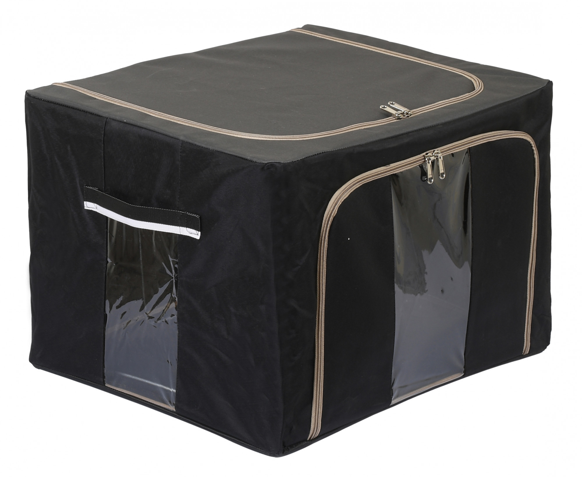 Kuber Industries Steel Frame Storage Box/Organizer For Clothing, Blankets, Bedding With Clear Window, 66Ltr. (Black & Grey)-44KM0313