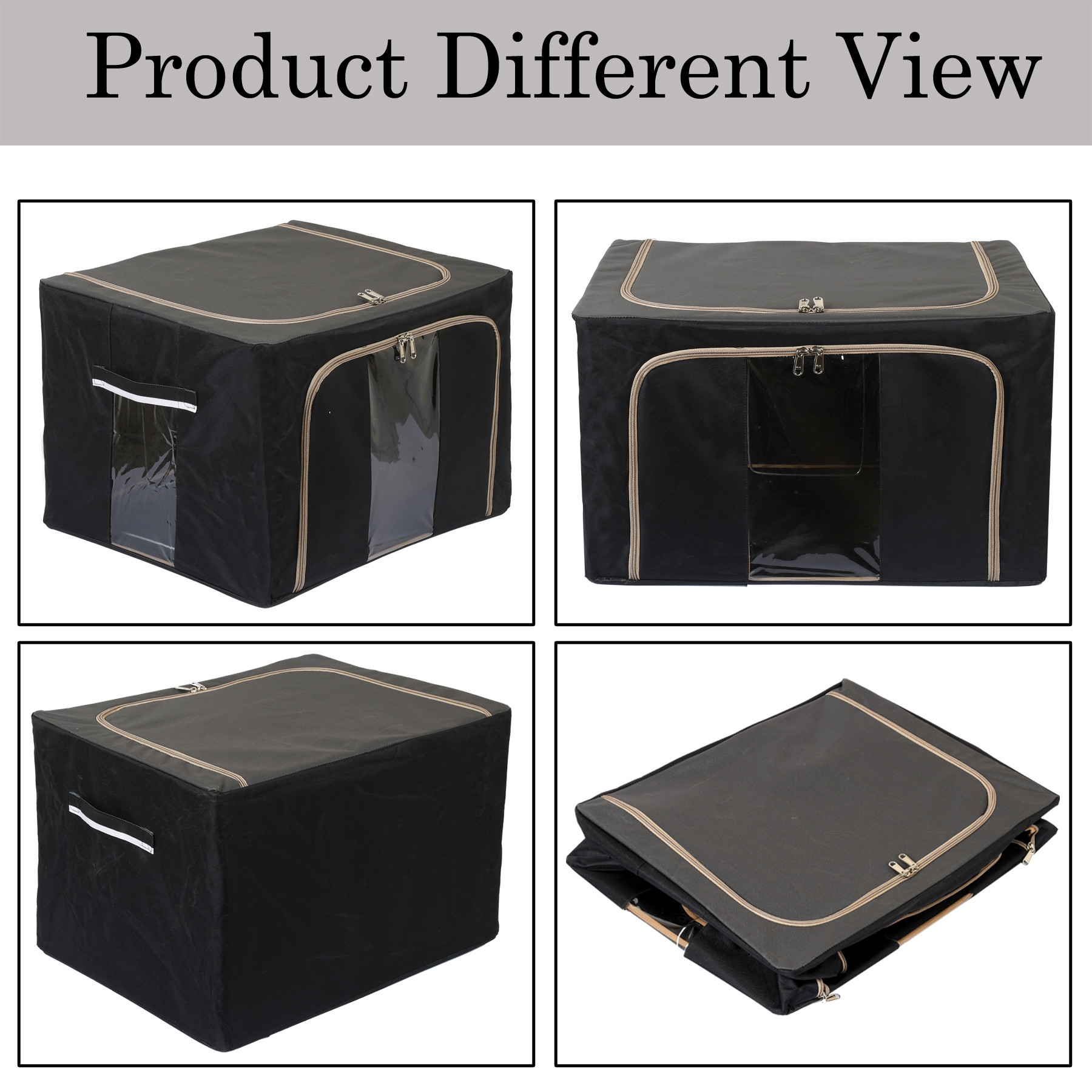 Kuber Industries Steel Frame Storage Box/Organizer For Clothing, Blankets, Bedding With Clear Window, 66Ltr. (Black & Grey)-44KM0313