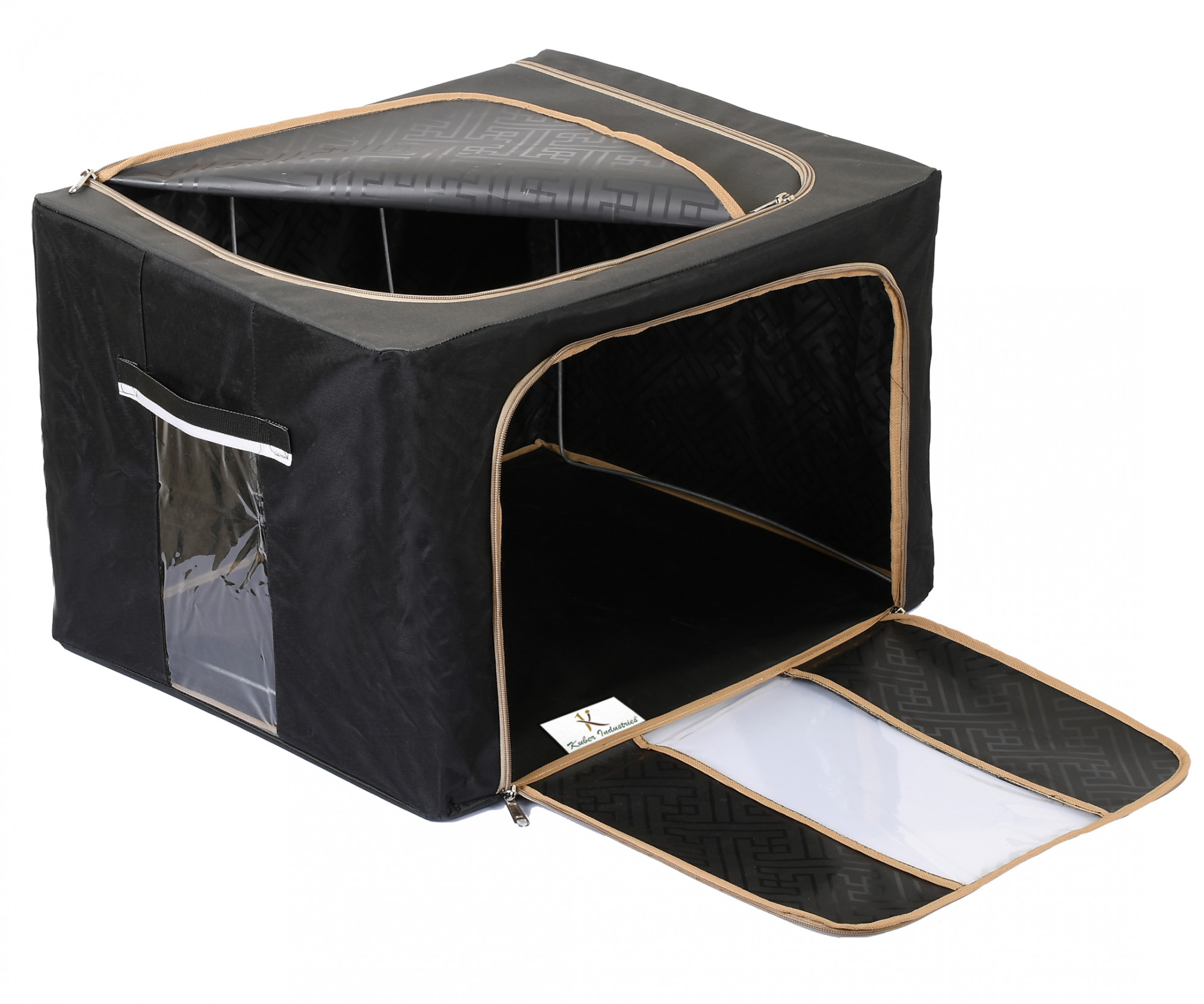 Kuber Industries Steel Frame Storage Box/Organizer For Clothing, Blankets, Bedding With Clear Window, 66Ltr. (Black & Grey)-44KM0313