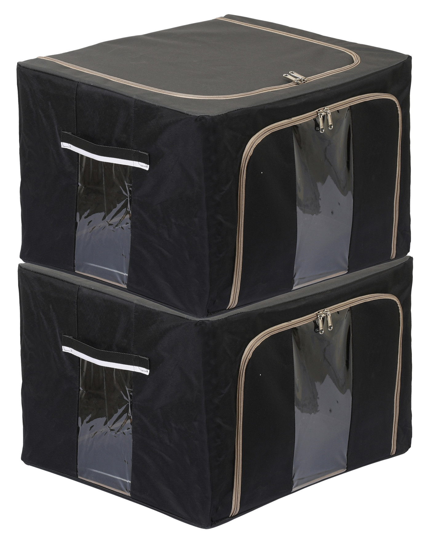 Kuber Industries Steel Frame Storage Box/Organizer For Clothing, Blankets, Bedding With Clear Window, 66Ltr. (Black & Grey)-44KM0313