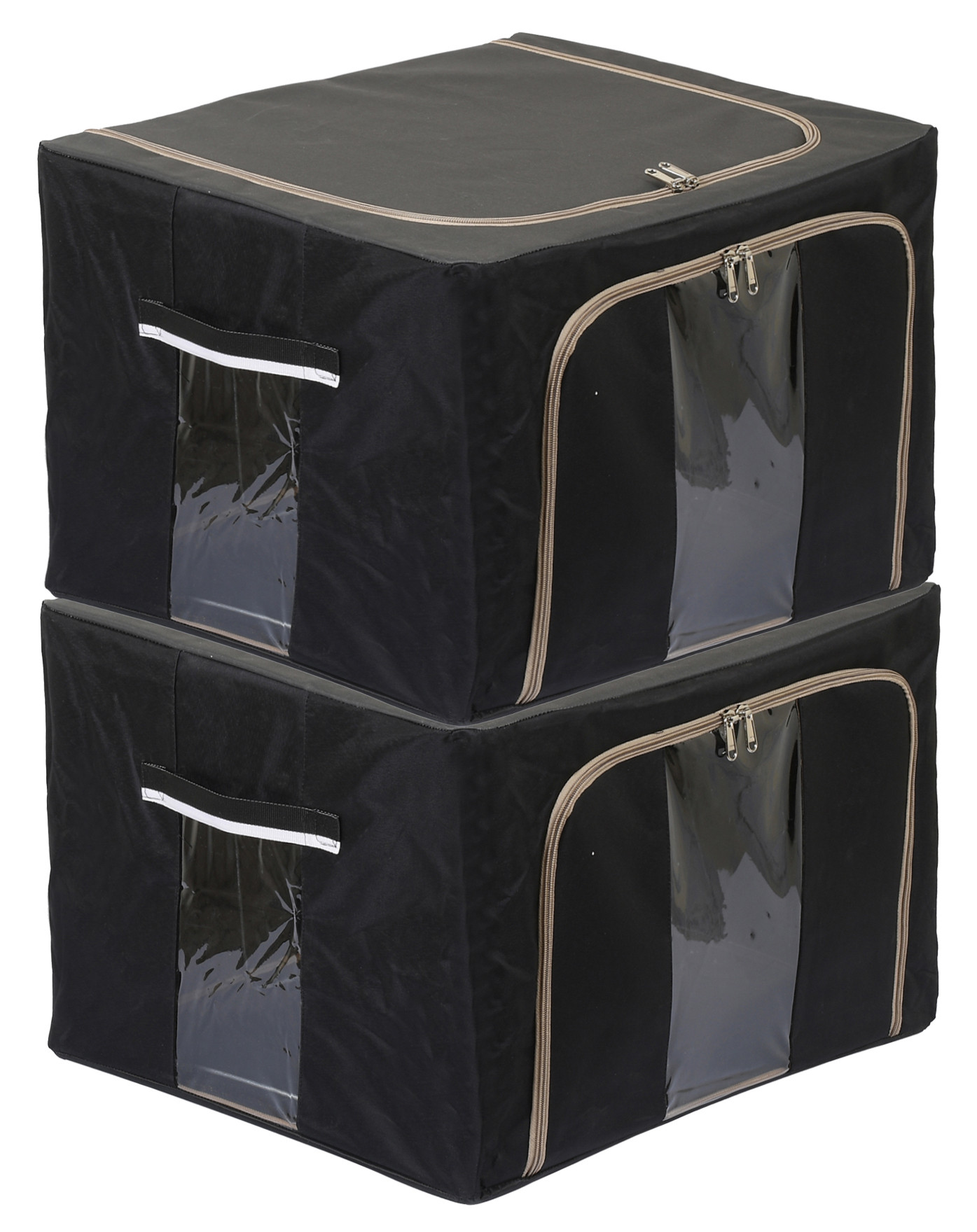 Kuber Industries Steel Frame Storage Box/Organizer For Clothing, Blankets, Bedding With Clear Window, 88Ltr. (Black & Grey)-44KM0325