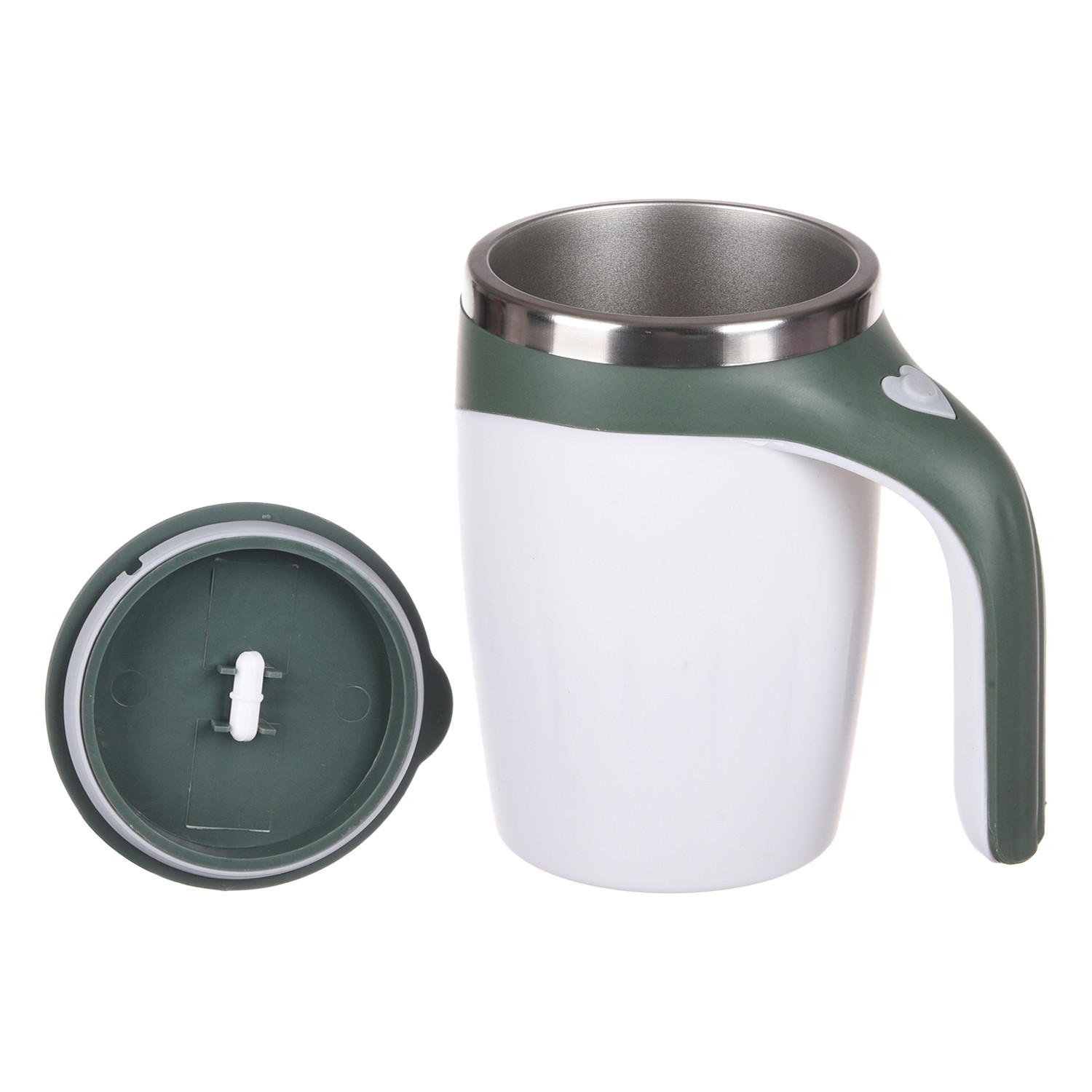 Kuber Industries Stirring Coffee Mug | Magnetic Stirring Coffee Cup | Stainless Steel Mug for Milk | Travel Mixing Cup | Self Stirring Coffee Mug | Battery Operated | 380 ML | Green