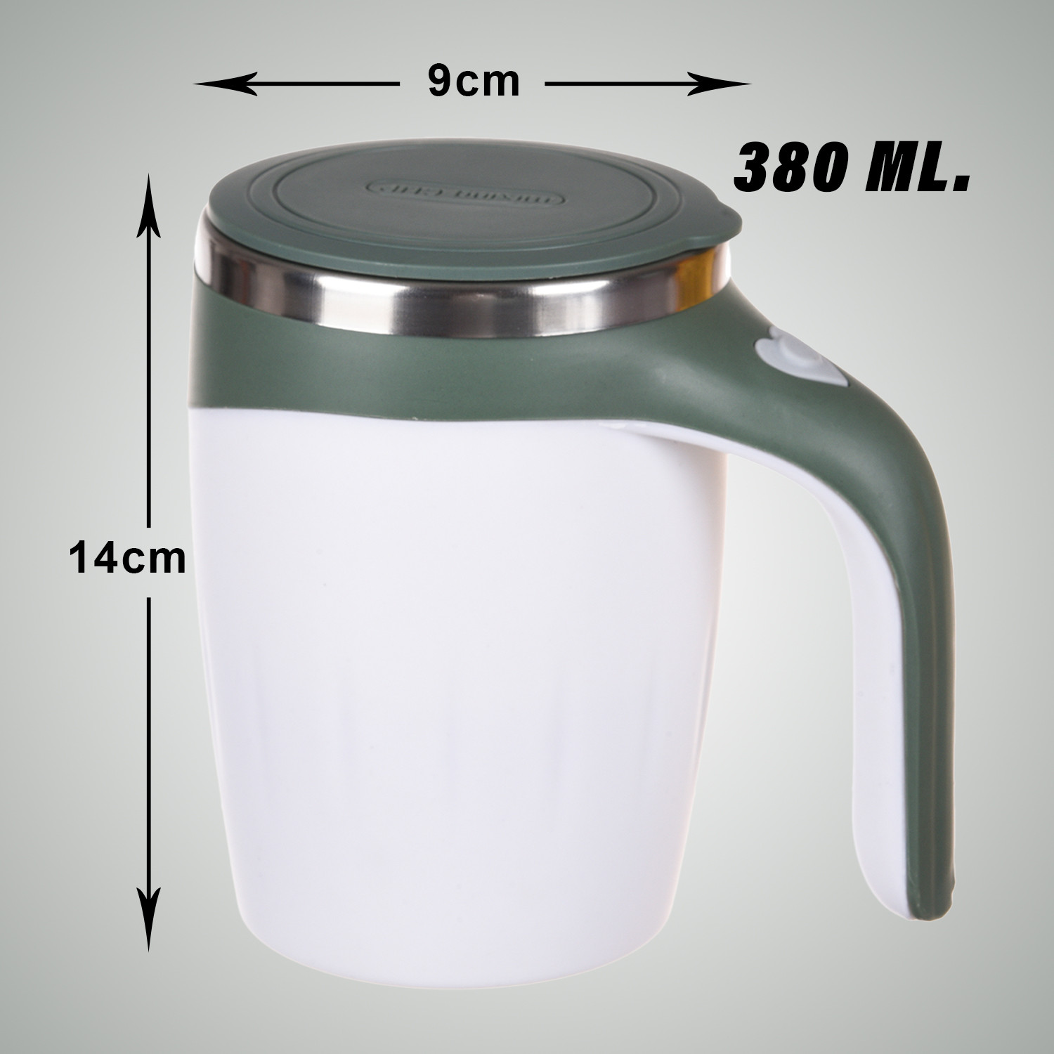 Kuber Industries Stirring Coffee Mug | Magnetic Stirring Coffee Cup | Stainless Steel Mug for Milk | Travel Mixing Cup | Self Stirring Coffee Mug | Battery Operated | 380 ML | Green