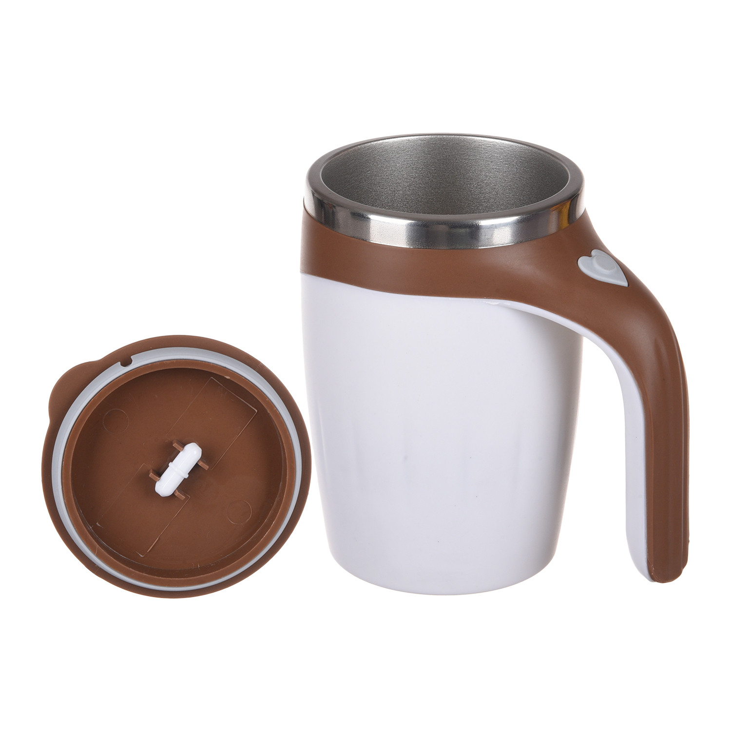 Kuber Industries Stirring Coffee Mug | Magnetic Stirring Coffee Cup | Stainless Steel Mug for Milk | Travel Mixing Cup | Self Stirring Coffee Mug | Battery Operated | 380 ML | Brown