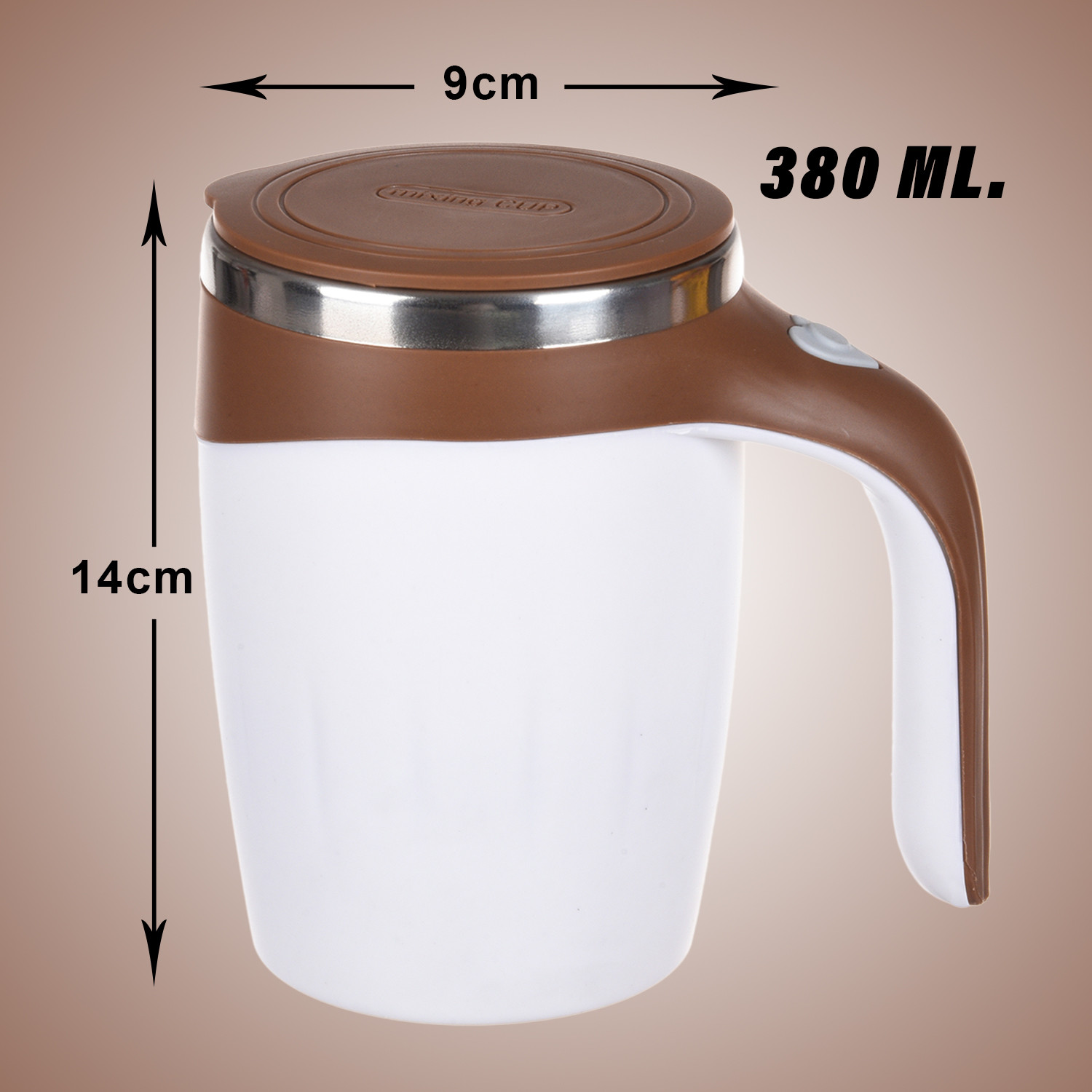 Kuber Industries Stirring Coffee Mug | Magnetic Stirring Coffee Cup | Stainless Steel Mug for Milk | Travel Mixing Cup | Self Stirring Coffee Mug | Battery Operated | 380 ML | Brown