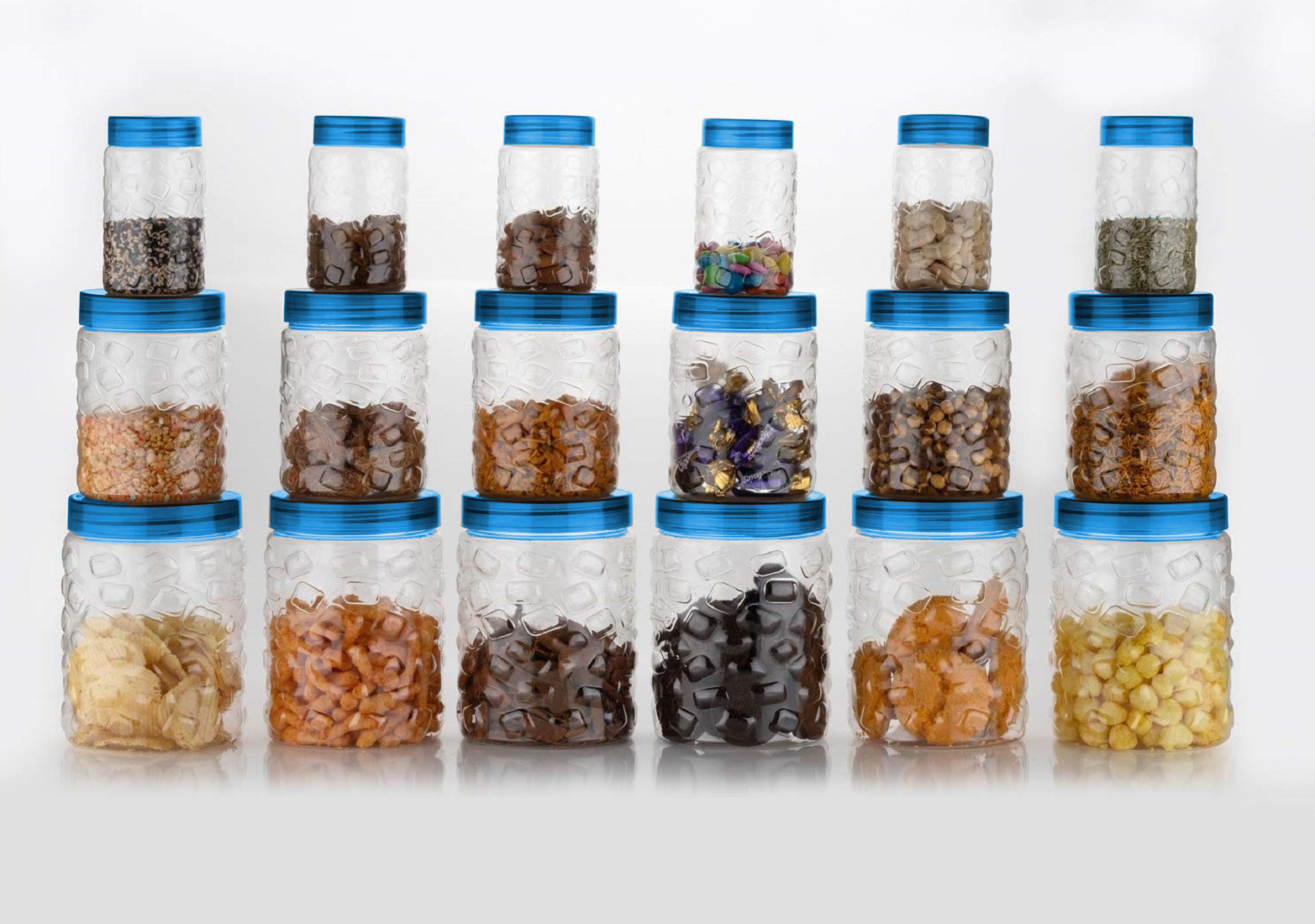 Kuber Industries Stone Design Plastic Container Set, 18-Pieces (Blue)-KUBMART3338