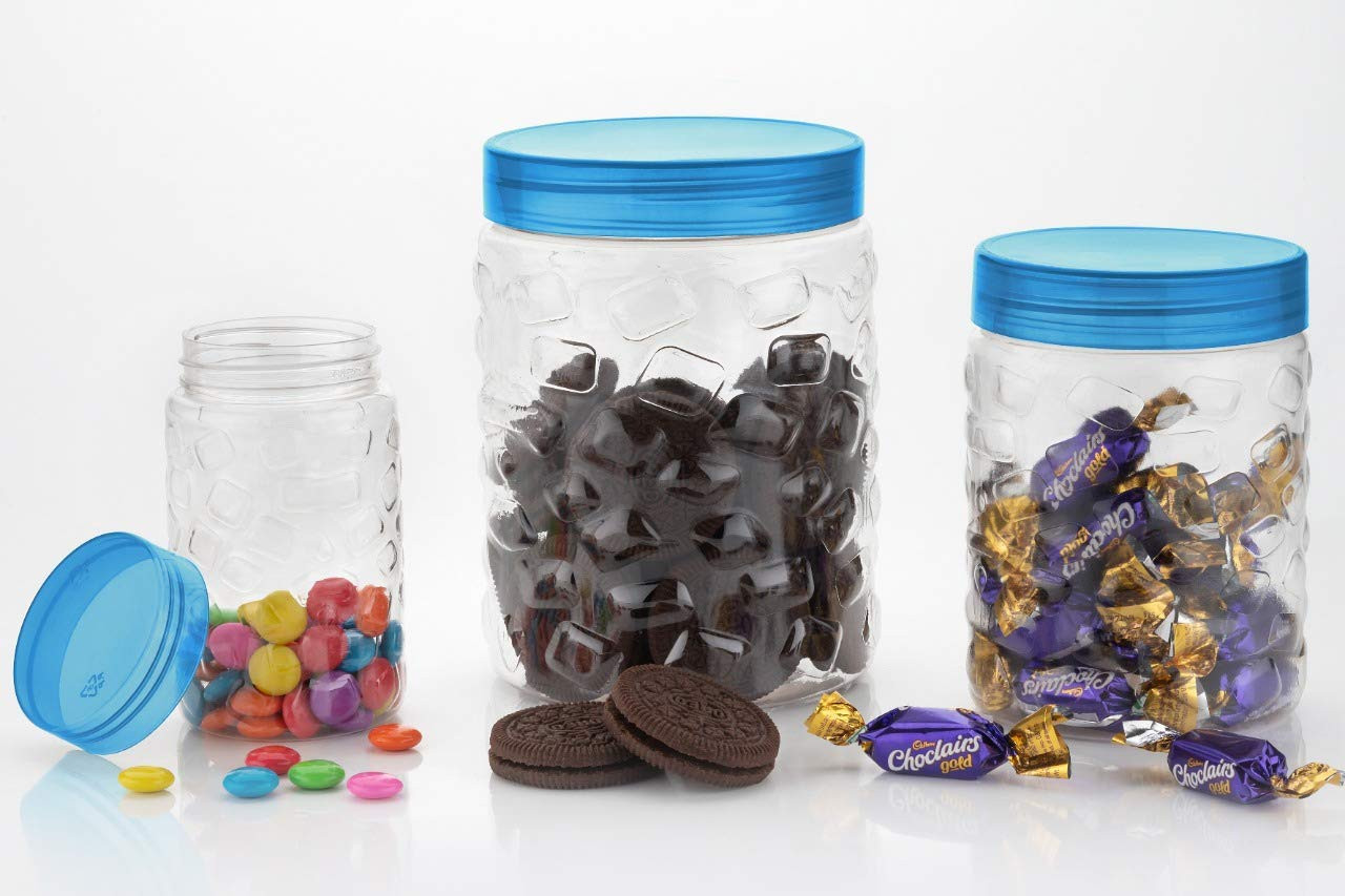 Kuber Industries Stone Design Plastic Container Set, 18-Pieces (Blue)-KUBMART3338