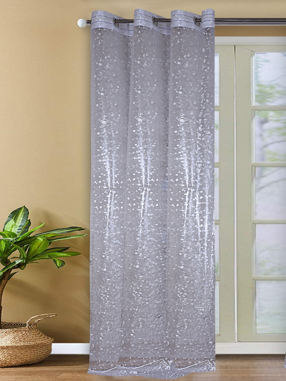 Kuber Industries Stone Print Stain-Resistant & Waterproof PVC AC Curtain For Home, office, restaurant 7 Feet With 6 Grommets (Transparent)