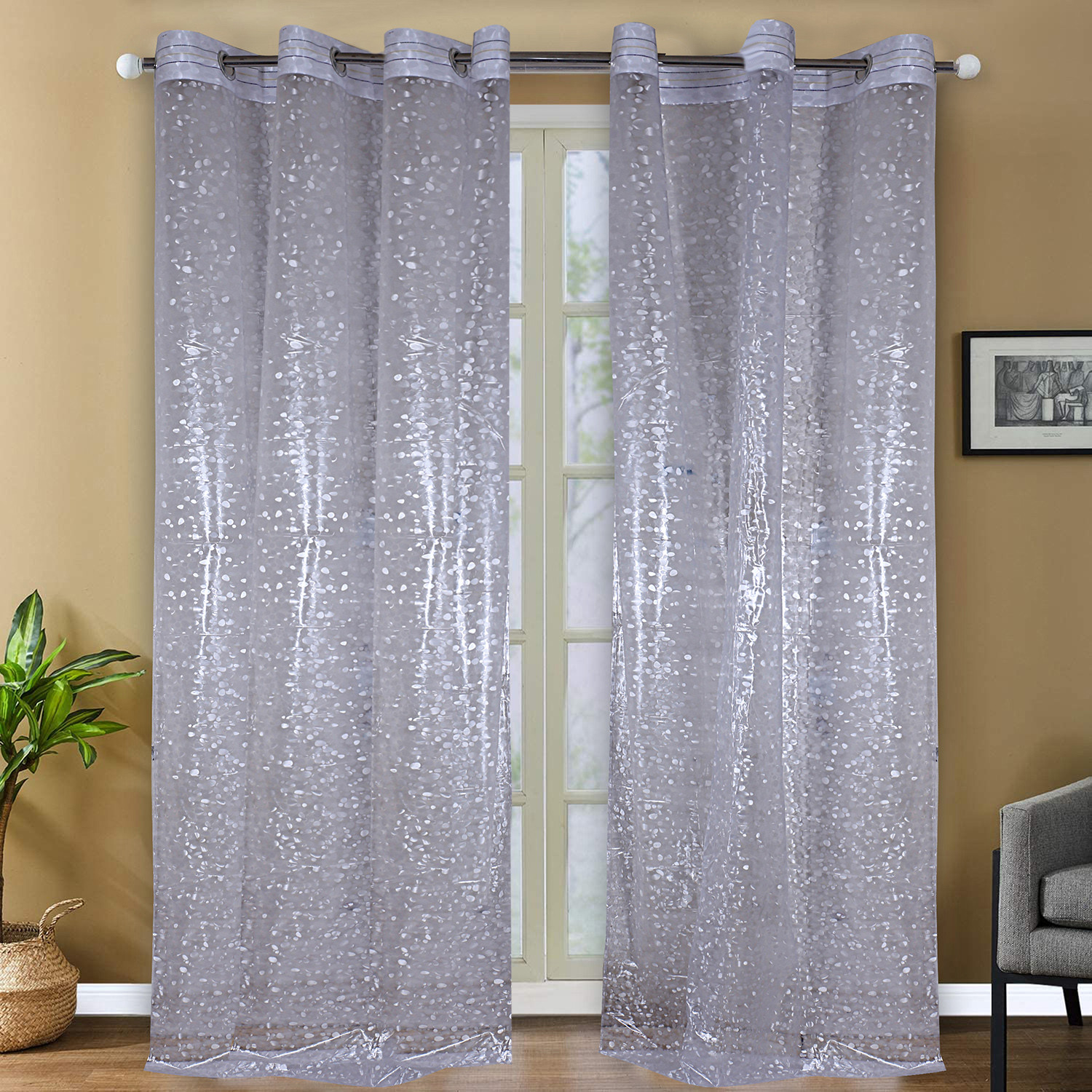 Kuber Industries Stone Print Stain-Resistant & Waterproof PVC AC Curtain For Home, office, restaurant 8 Feet With 6 Grommets (Transparent)