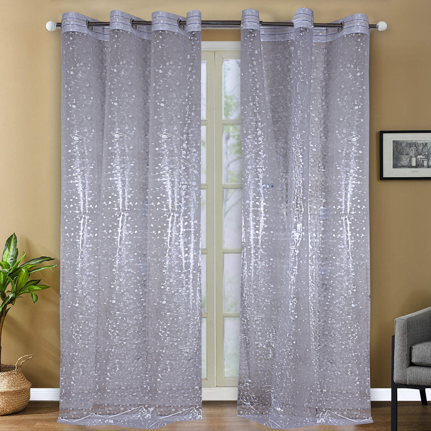 Kuber Industries Stone Print Stain-Resistant & Waterproof PVC AC Curtain For Home, office, restaurant 9 Feet With 6 Grommets (Transparent)