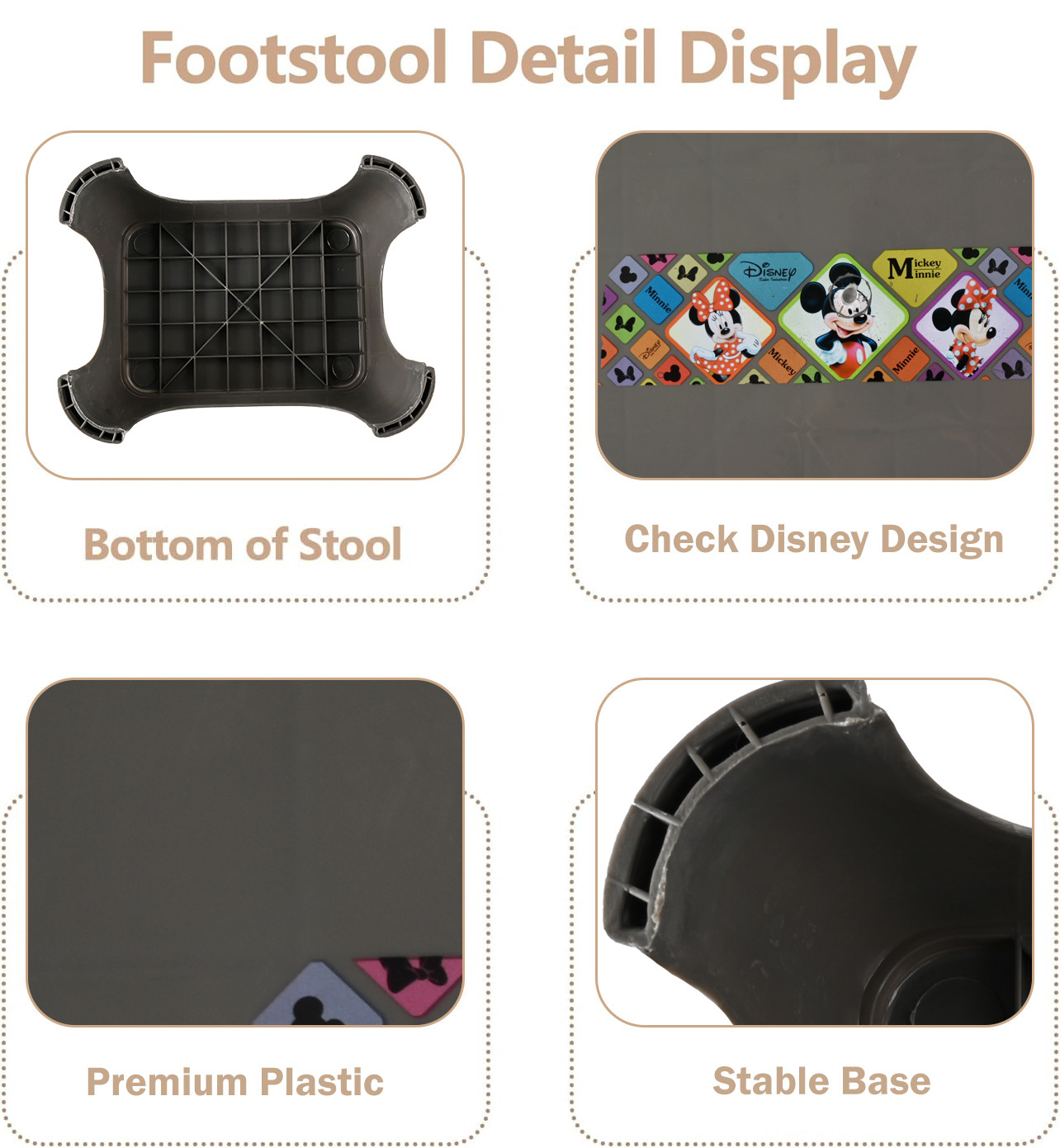 Kuber Industries Stool  Check Disney  Square Stool for Home Use  Plastic Stool for Bathroom  Kitchen Stool  Bath Stools  Sitting Patla  Support Stool for Bathroom  P6  Grey