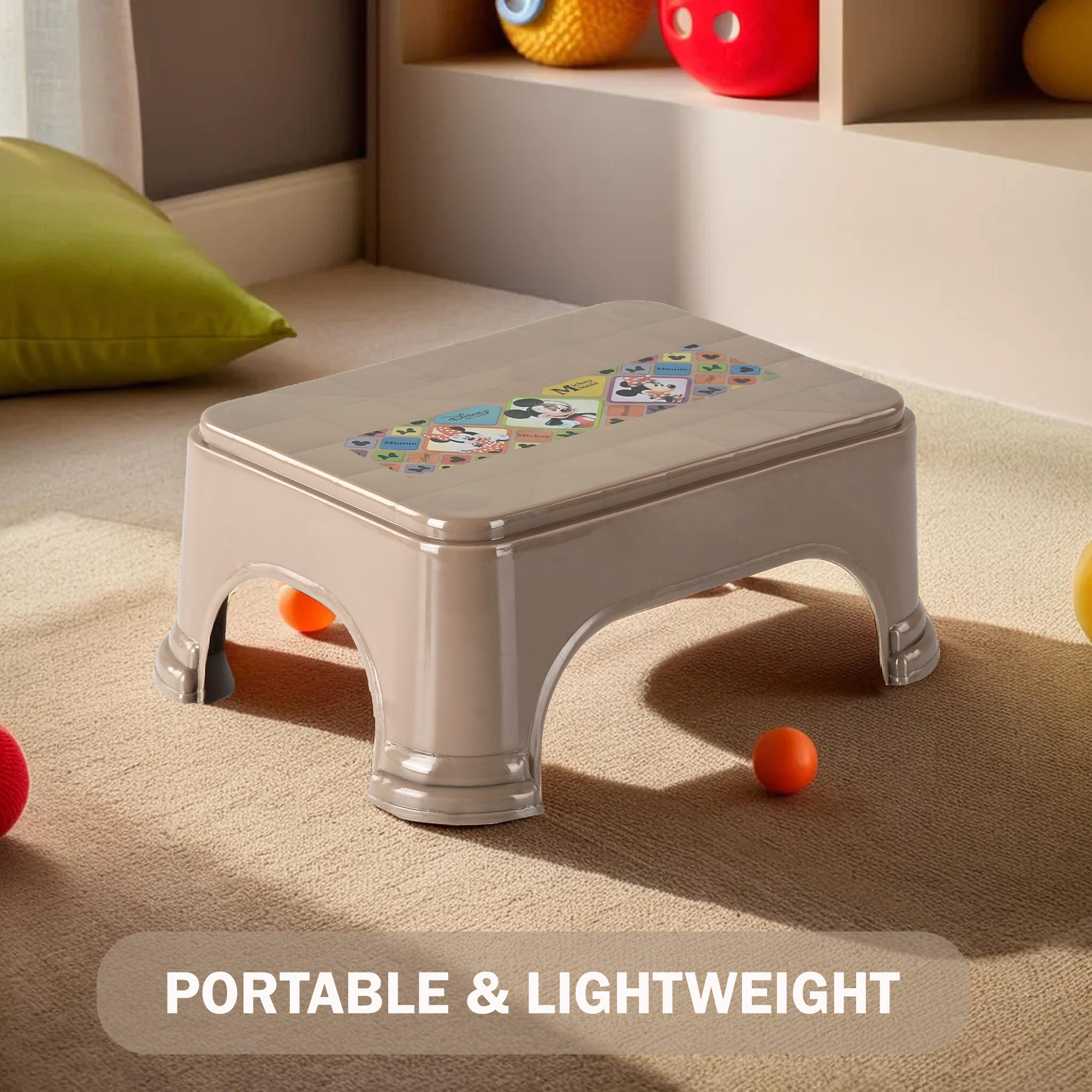 Kuber Industries Stool  Check Disney  Square Stool for Home Use  Plastic Stool for Bathroom  Kitchen Stool  Bath Stools  Sitting Patla  Support Stool for Bathroom  P6  Brown