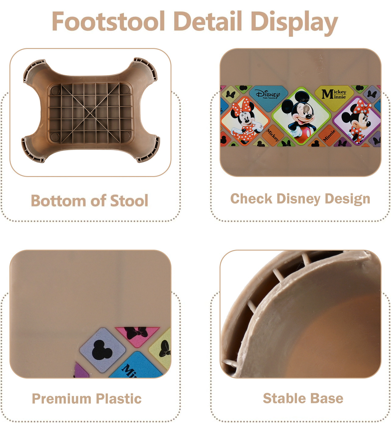 Kuber Industries Stool  Check Disney  Square Stool for Home Use  Plastic Stool for Bathroom  Kitchen Stool  Bath Stools  Sitting Patla  Support Stool for Bathroom  P6  Brown
