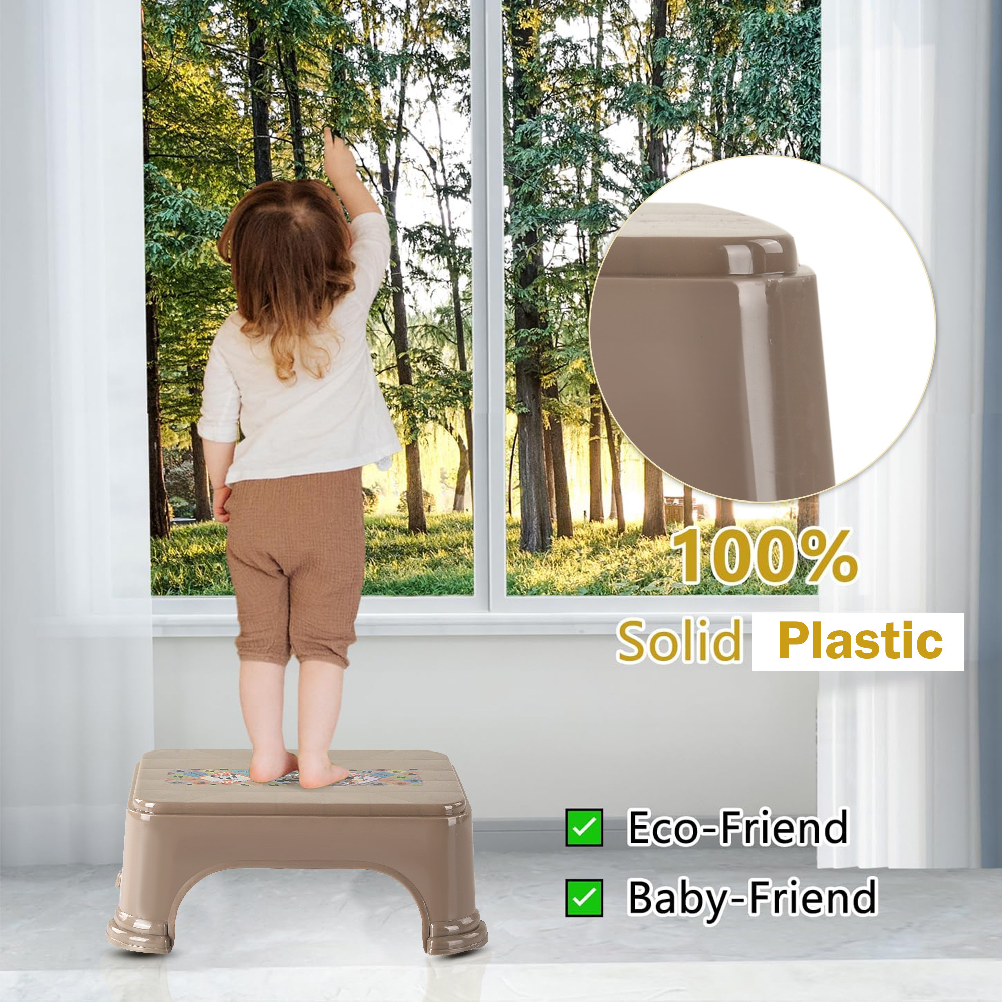 Kuber Industries Stool  Check Disney  Square Stool for Home Use  Plastic Stool for Bathroom  Kitchen Stool  Bath Stools  Sitting Patla  Support Stool for Bathroom  P6  Brown
