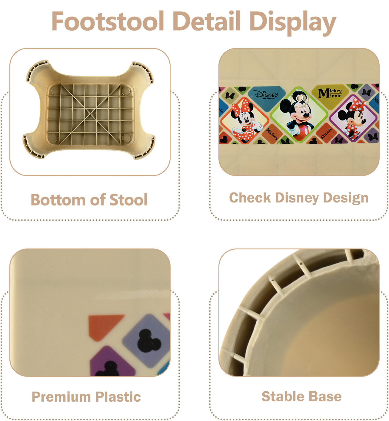 Kuber Industries Stool  Check Disney  Square Stool for Home Use  Plastic Stool for Bathroom  Kitchen Stool  Bath Stools  Sitting Patla  Support Stool for Bathroom  P6  Beige