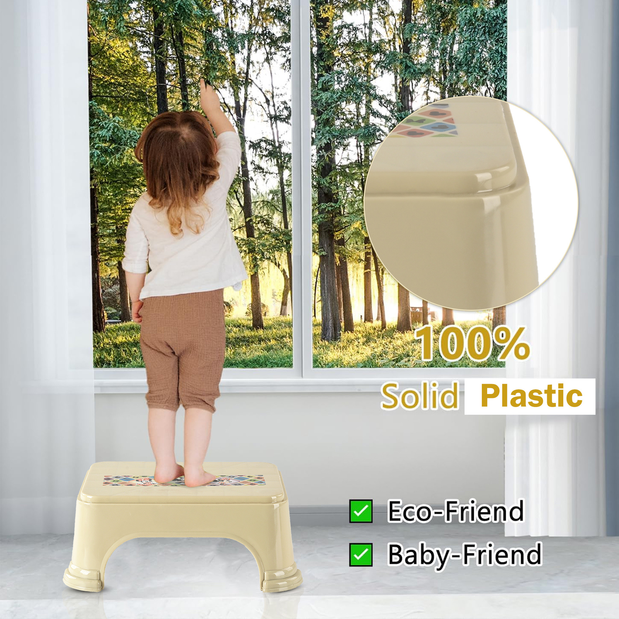 Kuber Industries Stool  Check Disney  Square Stool for Home Use  Plastic Stool for Bathroom  Kitchen Stool  Bath Stools  Sitting Patla  Support Stool for Bathroom  P6  Beige