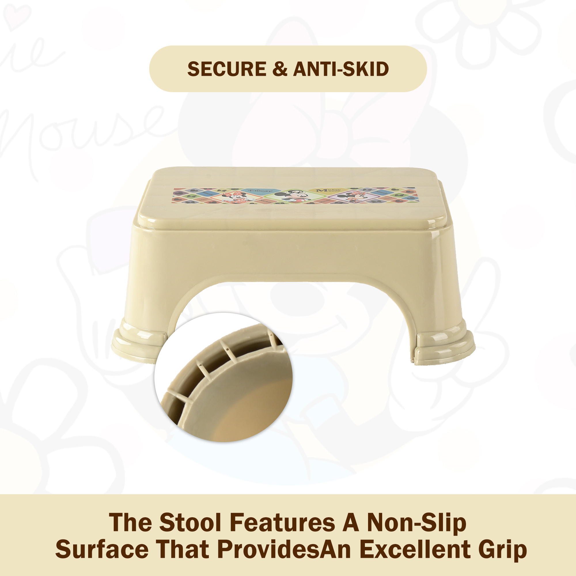 Kuber Industries Stool  Check Disney  Square Stool for Home Use  Plastic Stool for Bathroom  Kitchen Stool  Bath Stools  Sitting Patla  Support Stool for Bathroom  P6  Beige