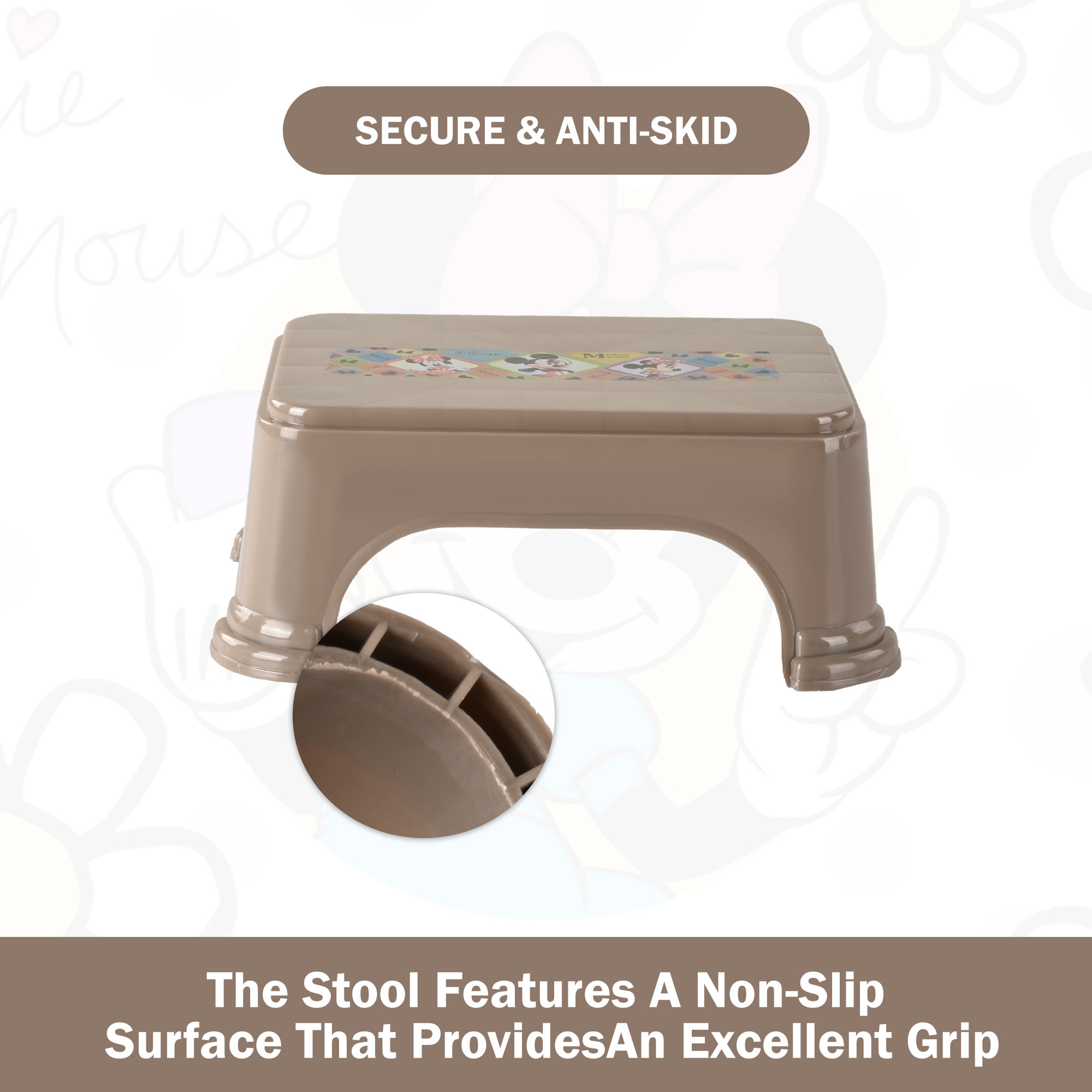 Kuber Industries Stool  Check Disney  Square Stool for Home Use  Plastic Stool for Bathroom  Kitchen Stool  Bath Stools  Sitting Patla  Support Stool for Bathroom  P6  Brown