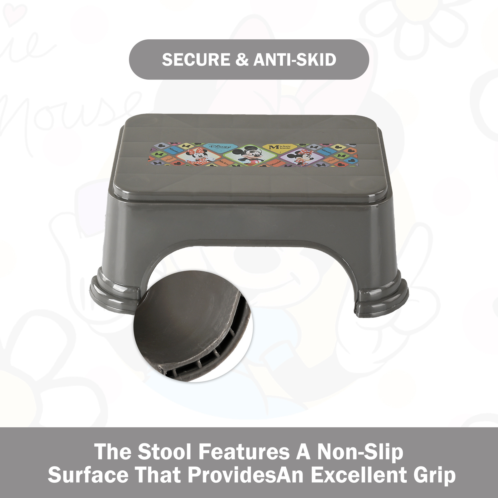 Kuber Industries Stool  Check Disney  Square Stool for Home Use  Plastic Stool for Bathroom  Kitchen Stool  Bath Stools  Sitting Patla  Support Stool for Bathroom  P6  Grey