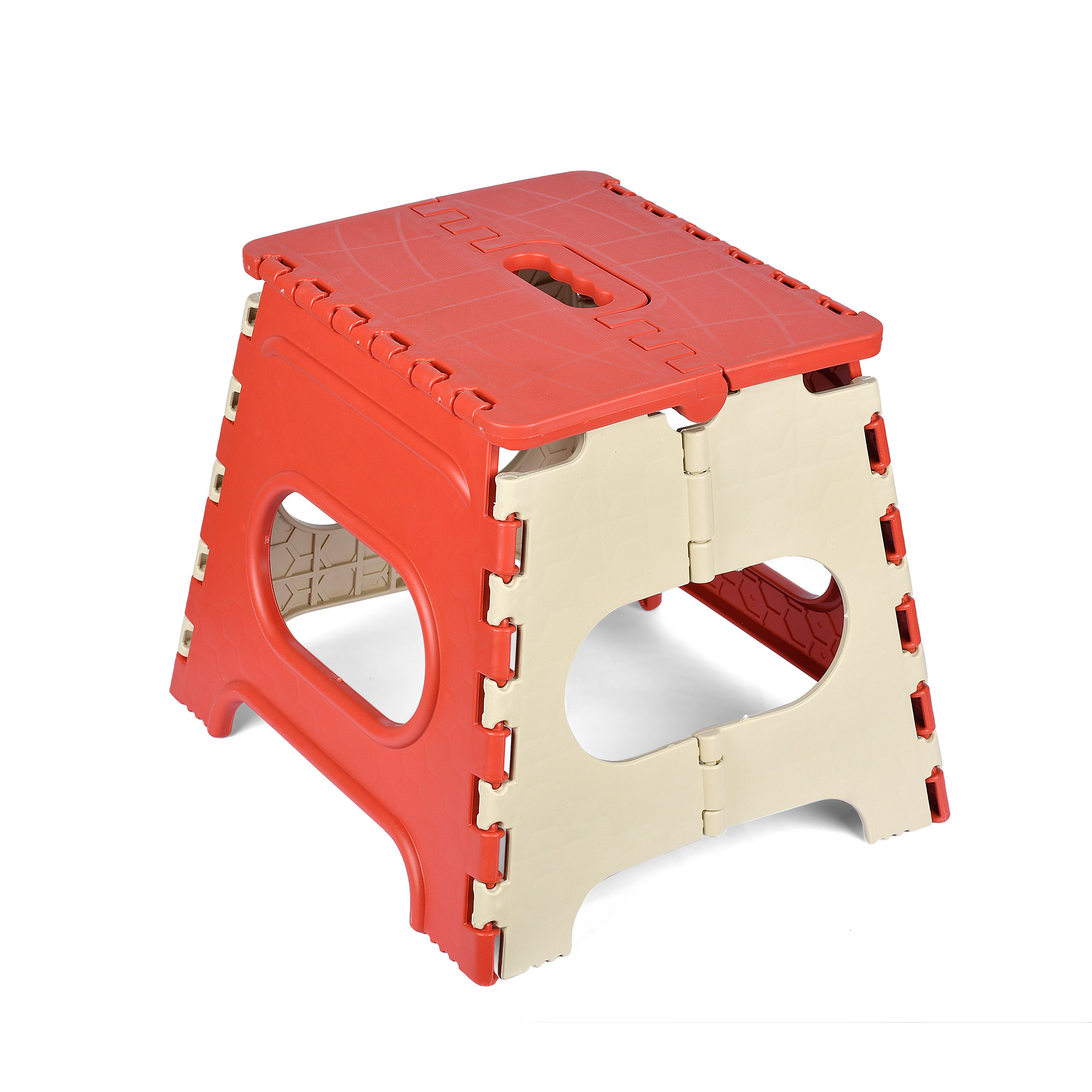 Kuber Industries Stool  Foldable Stool  Collapsible Camping Chair  Stool for Outdoor-Fishing-Hiking-Gardening-Travel  Portable Stool  Multipurpose Sitting Stool  Small  Cream  Red