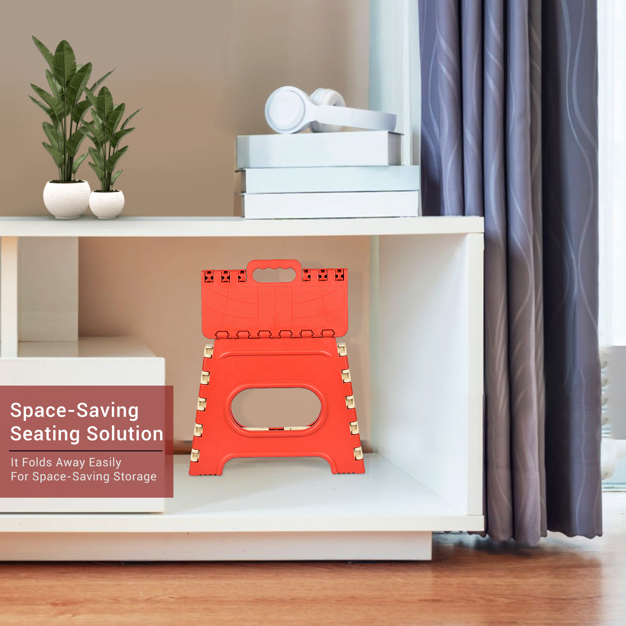 Kuber Industries Stool  Foldable Stool  Collapsible Camping Chair  Stool for Outdoor-Fishing-Hiking-Gardening-Travel  Portable Stool  Multipurpose Sitting Stool  Small  Cream  Red