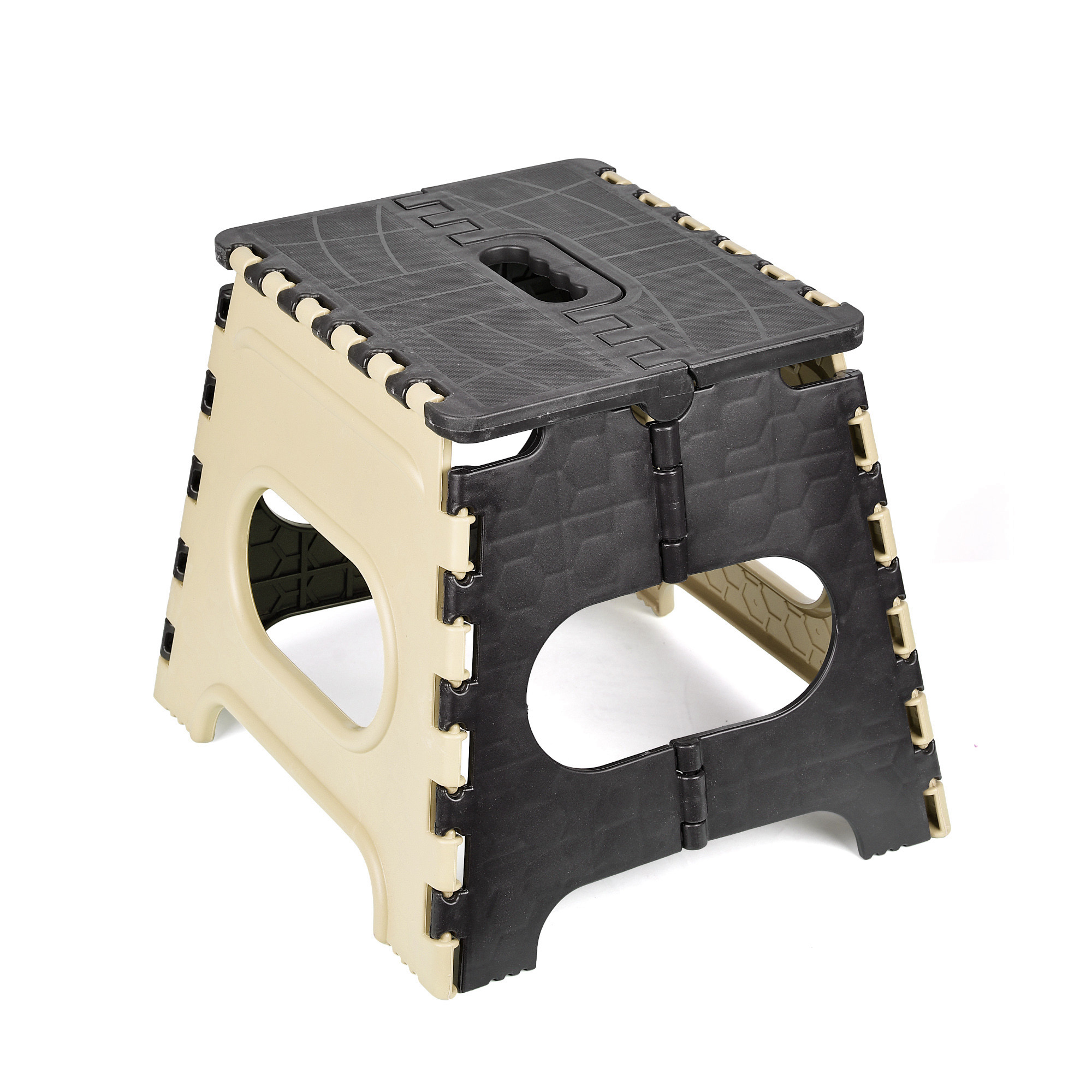 Kuber Industries Stool  Foldable Stool  Collapsible Camping Chair  Stool for Outdoor-Fishing-Hiking-Gardening-Travel  Portable Stool  Multipurpose Sitting Stool  Small  Cream  Black