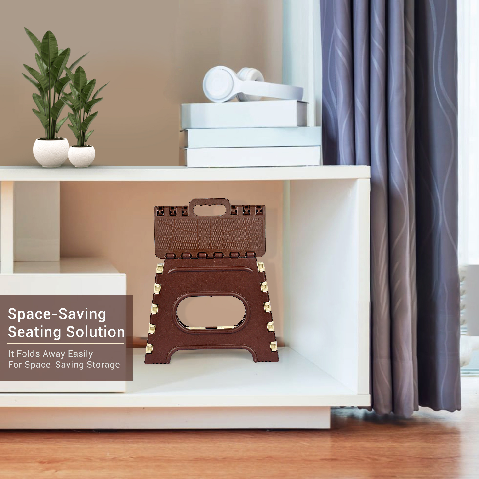 Kuber Industries Stool  Foldable Stool  Collapsible Camping Chair  Stool for Outdoor-Fishing-Hiking-Gardening-Travel  Portable Stool  Multipurpose Sitting Stool  Small  Cream  Brown