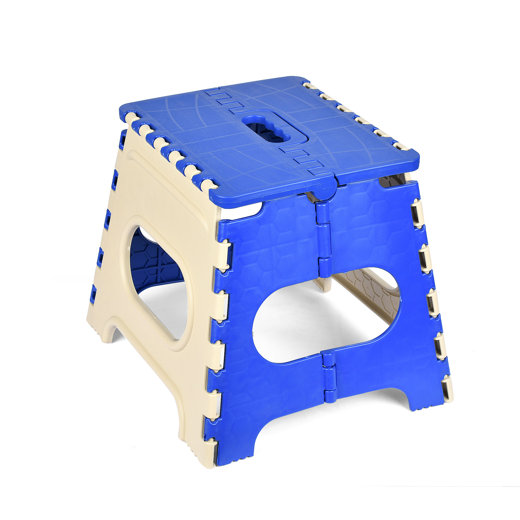 Kuber Industries Stool  Foldable Stool  Collapsible Camping Chair  Stool for Outdoor-Fishing-Hiking-Gardening-Travel  Portable Stool  Multipurpose Sitting Stool  Small  Cream  Blue