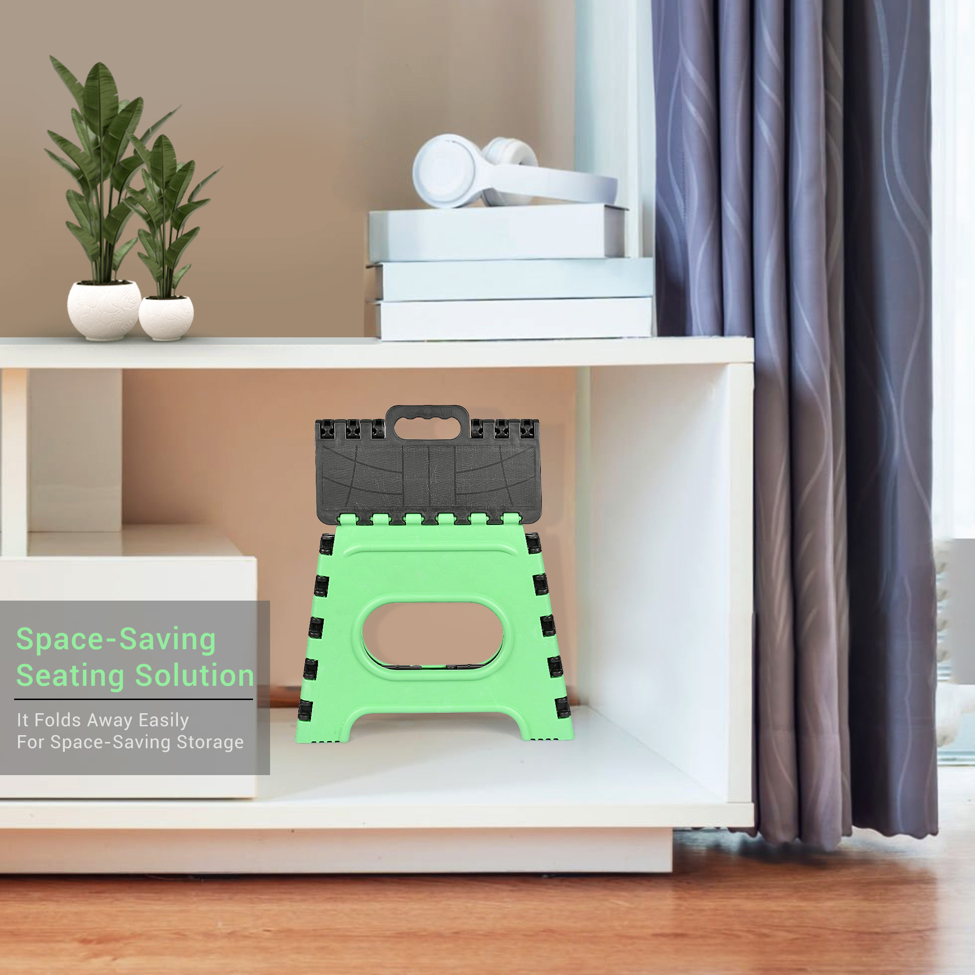 Kuber Industries Stool  Foldable Stool  Collapsible Camping Chair  Stool for Outdoor-Fishing-Hiking-Gardening-Travel  Portable Stool  Multipurpose Sitting Stool  Small  Green  Black