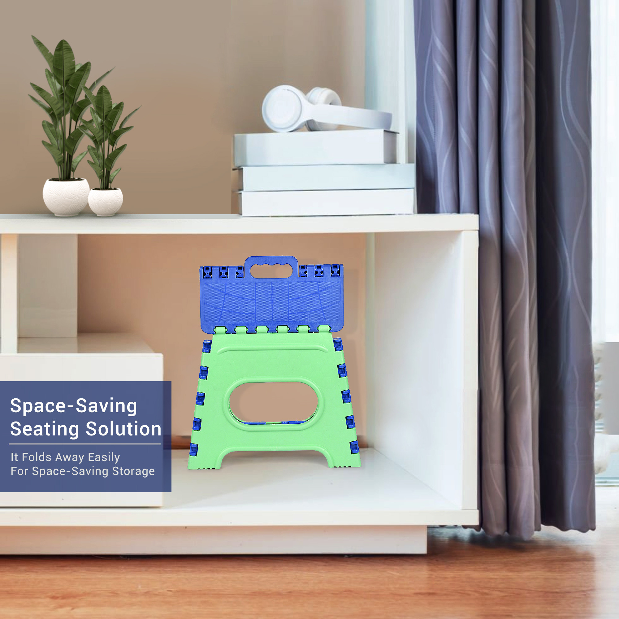 Kuber Industries Stool  Foldable Stool  Collapsible Camping Chair  Stool for Outdoor-Fishing-Hiking-Gardening-Travel  Portable Stool  Multipurpose Sitting Stool  Small  Green  Blue