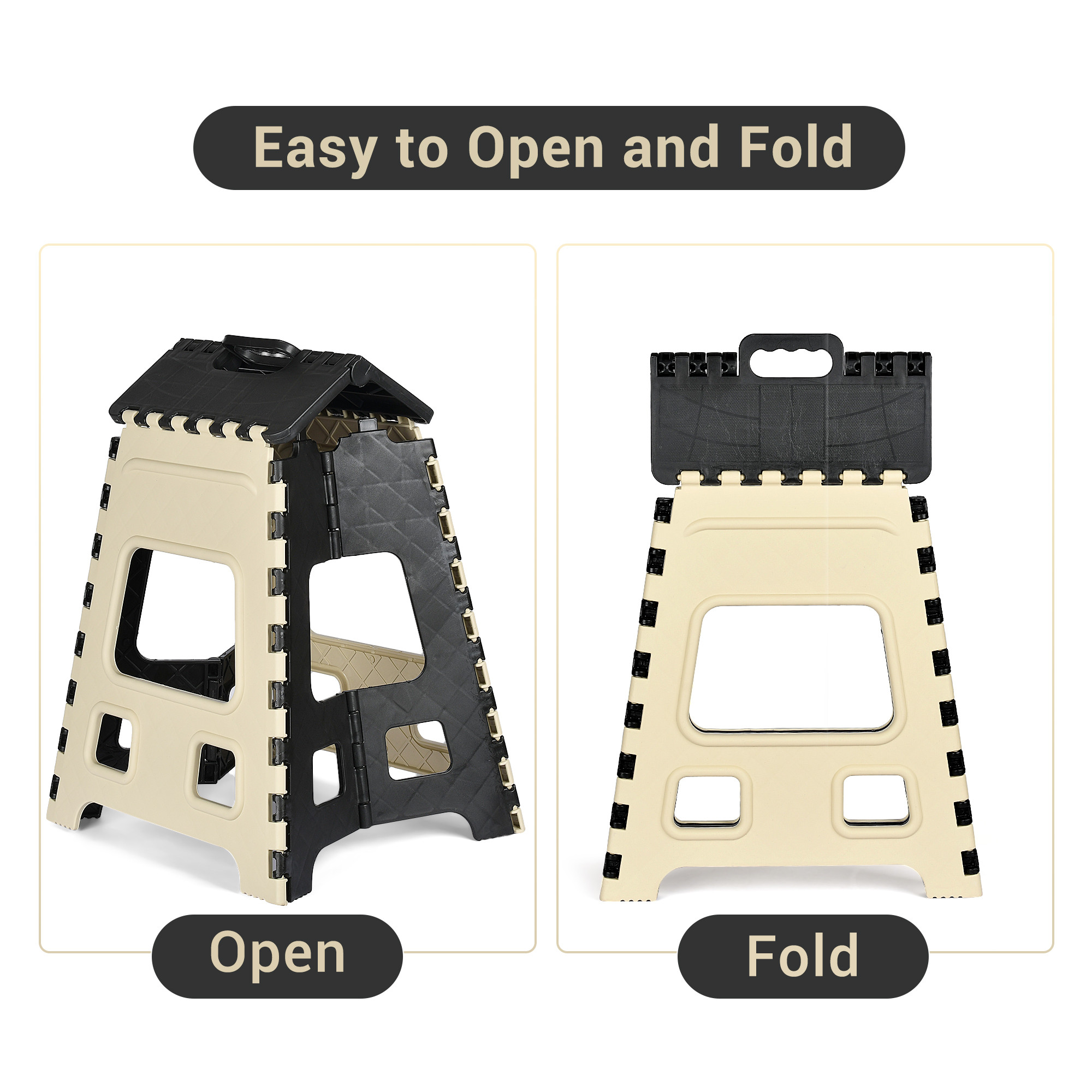 Kuber Industries Stool  Foldable Stool  Collapsible Camping Chair  Stool for Outdoor-Fishing-Hiking-Gardening-Travel  Portable Stool  Multipurpose Sitting Stool  Large  Cream  Black