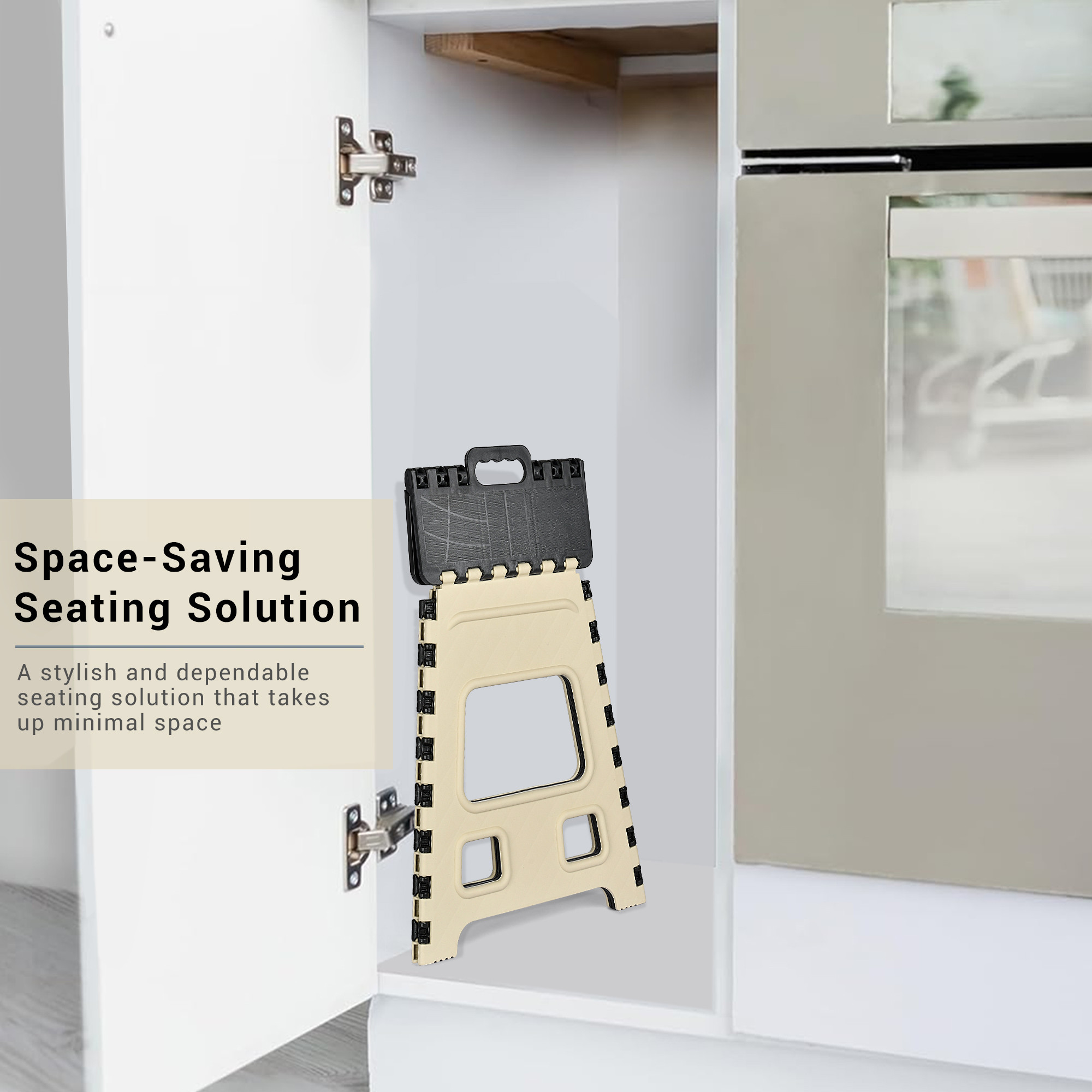 Kuber Industries Stool  Foldable Stool  Collapsible Camping Chair  Stool for Outdoor-Fishing-Hiking-Gardening-Travel  Portable Stool  Multipurpose Sitting Stool  Large  Cream  Black