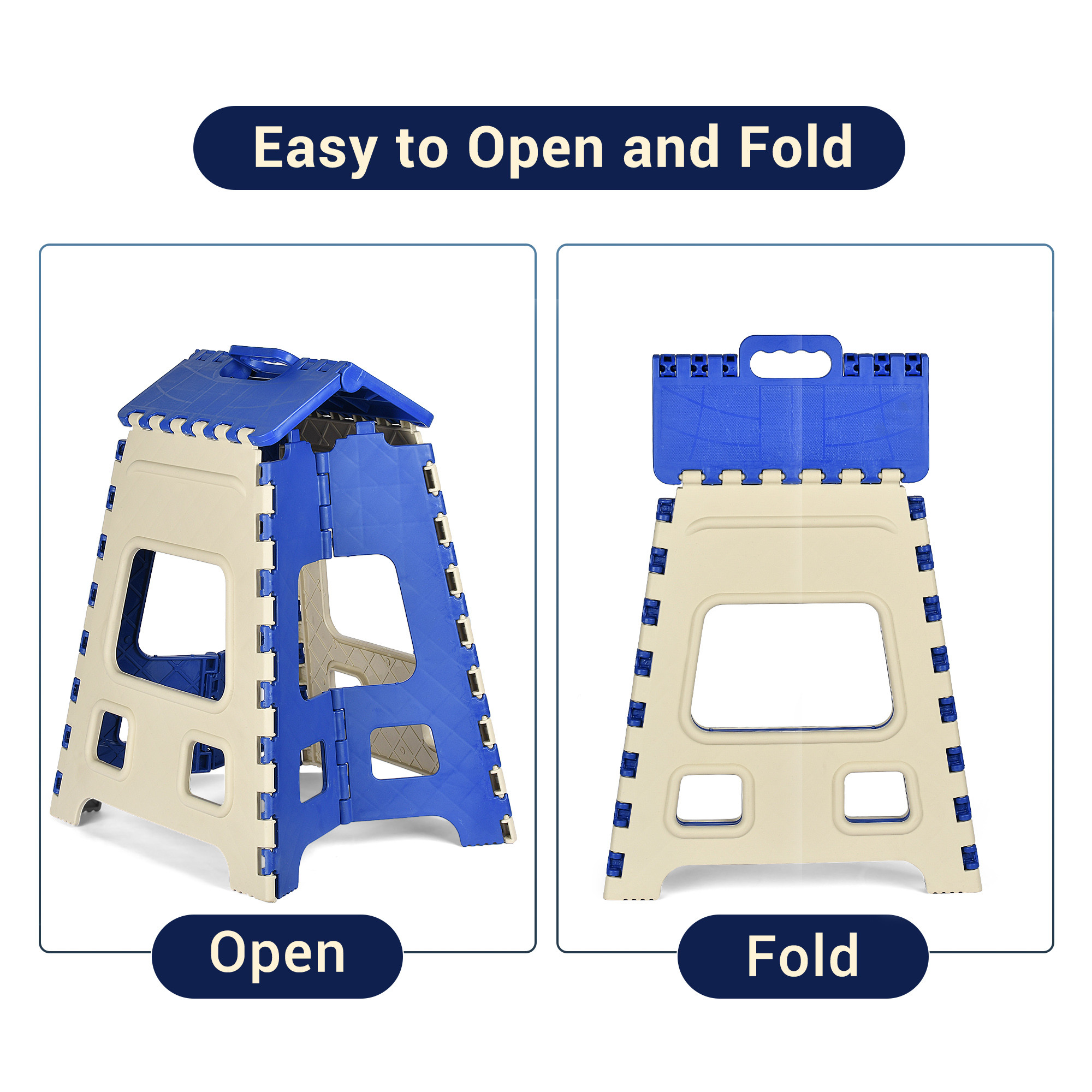 Kuber Industries Stool  Foldable Stool  Collapsible Camping Chair  Stool for Outdoor-Fishing-Hiking-Gardening-Travel  Portable Stool  Multipurpose Sitting Stool  Large  Cream  Blue