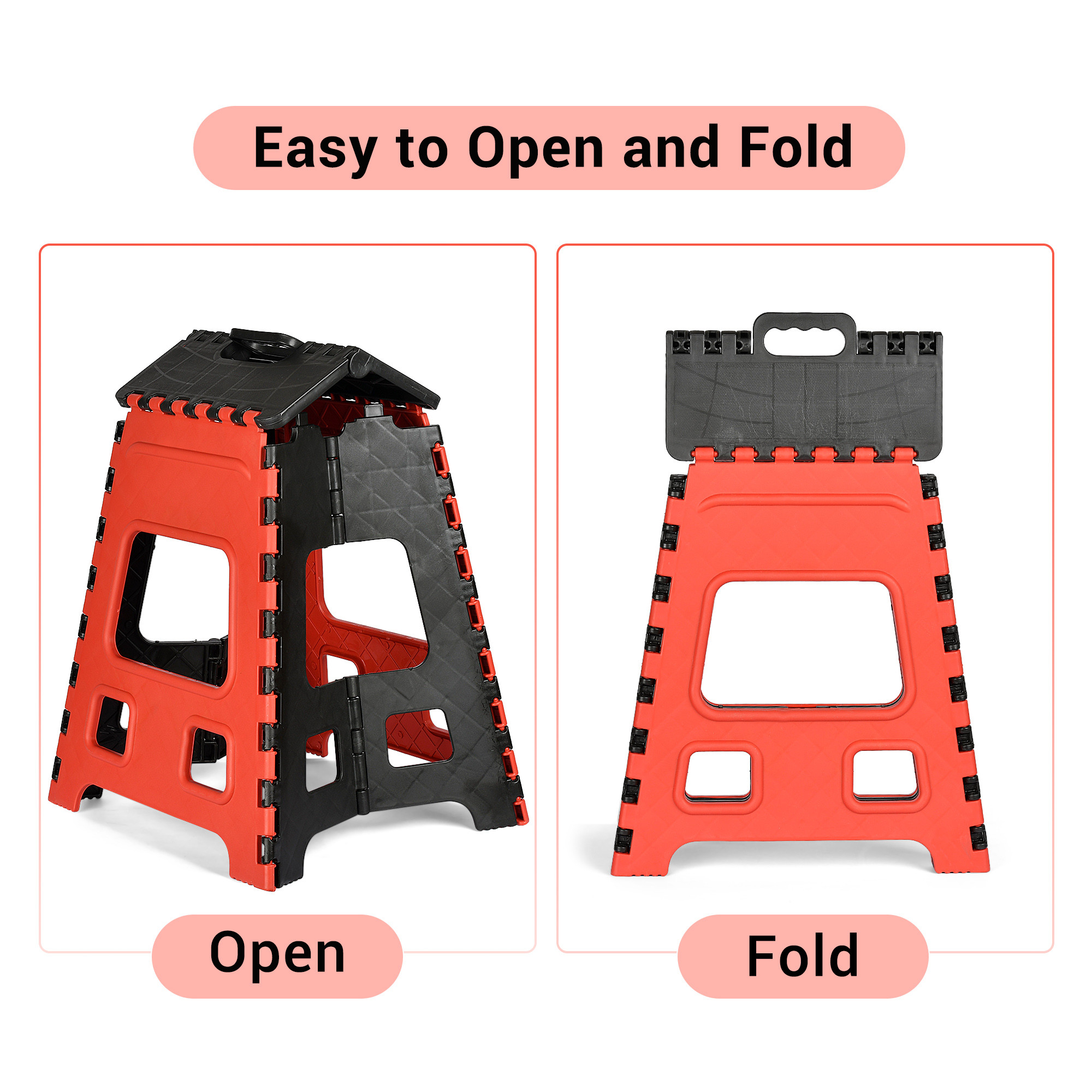 Kuber Industries Stool  Foldable Stool  Collapsible Camping Chair  Stool for Outdoor-Fishing-Hiking-Gardening-Travel  Portable Stool  Multipurpose Sitting Stool  Large  Red  Black