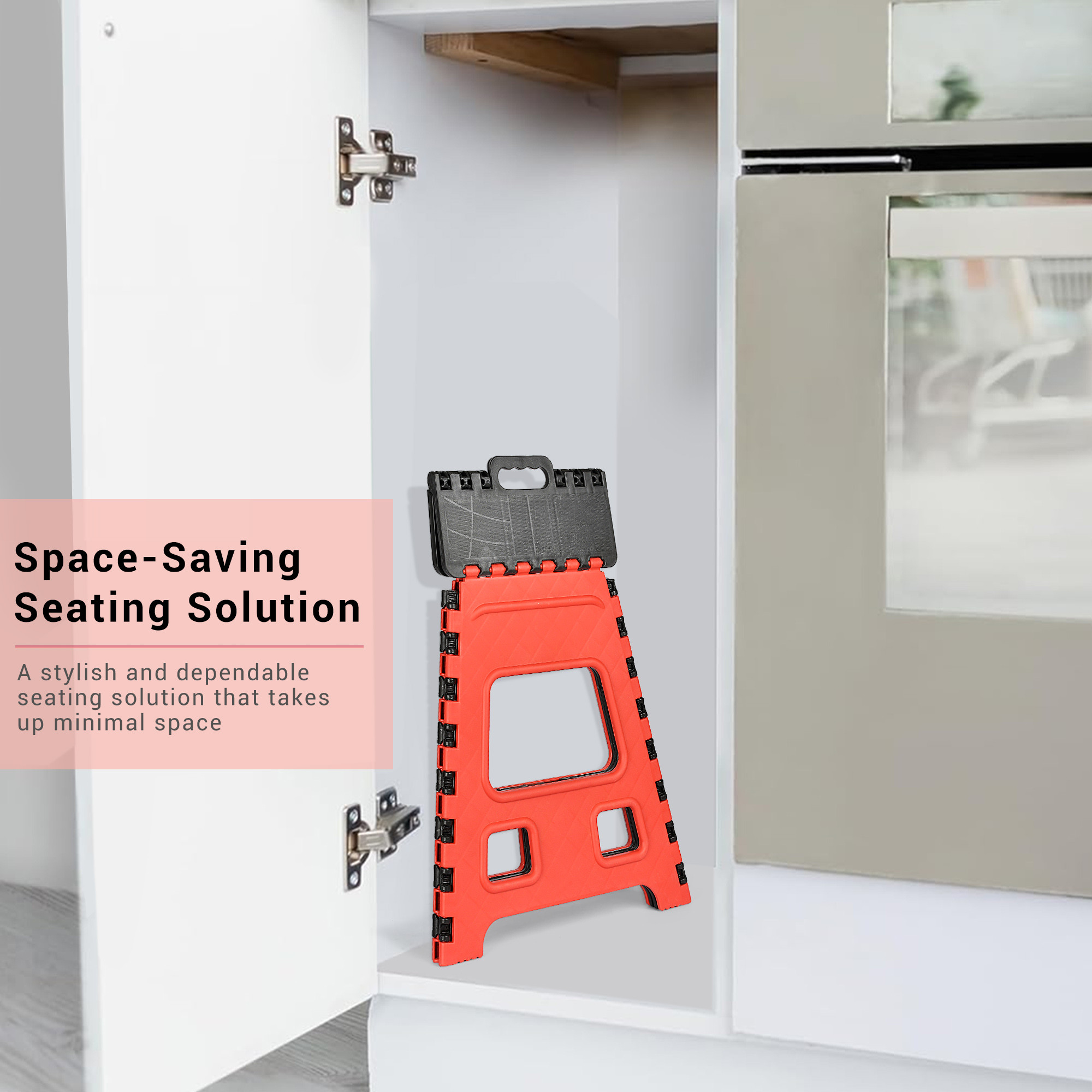 Kuber Industries Stool  Foldable Stool  Collapsible Camping Chair  Stool for Outdoor-Fishing-Hiking-Gardening-Travel  Portable Stool  Multipurpose Sitting Stool  Large  Red  Black