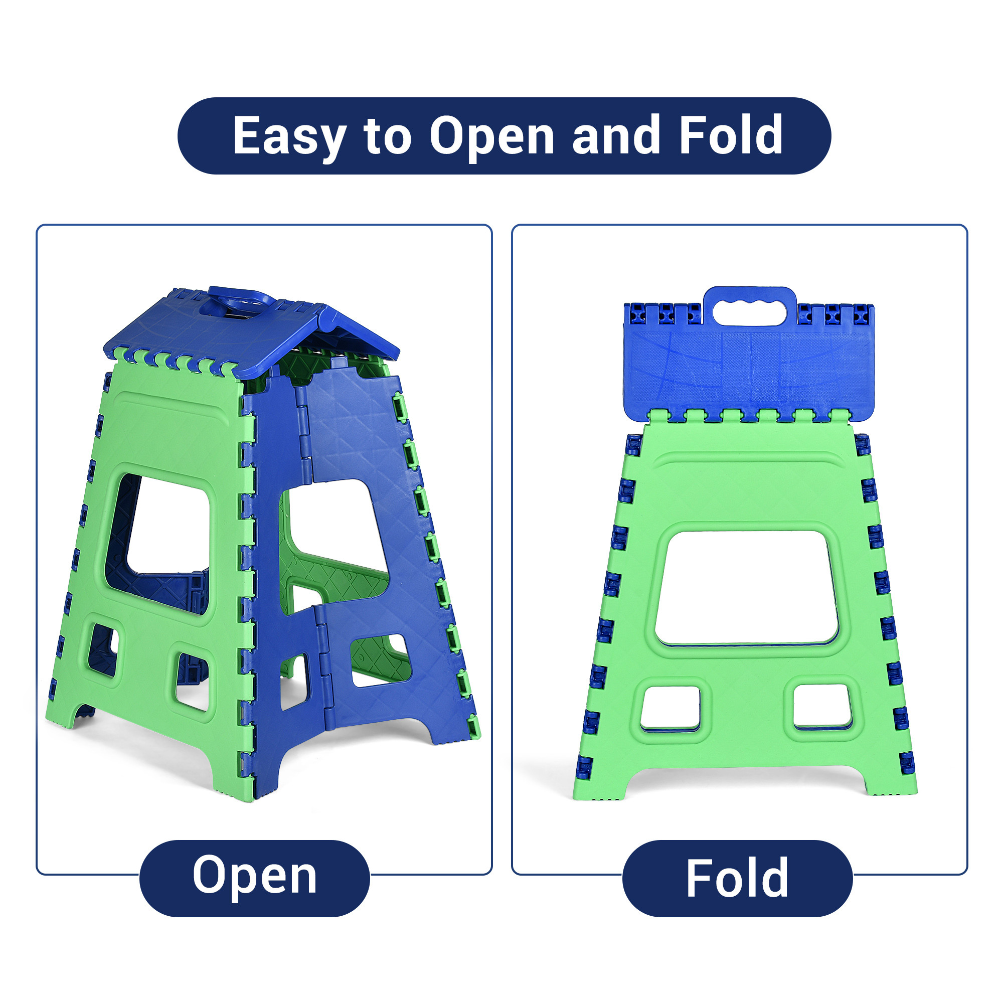 Kuber Industries Stool  Foldable Stool  Collapsible Camping Chair  Stool for Outdoor-Fishing-Hiking-Gardening-Travel  Portable Stool  Multipurpose Sitting Stool  Large  Green  Blue