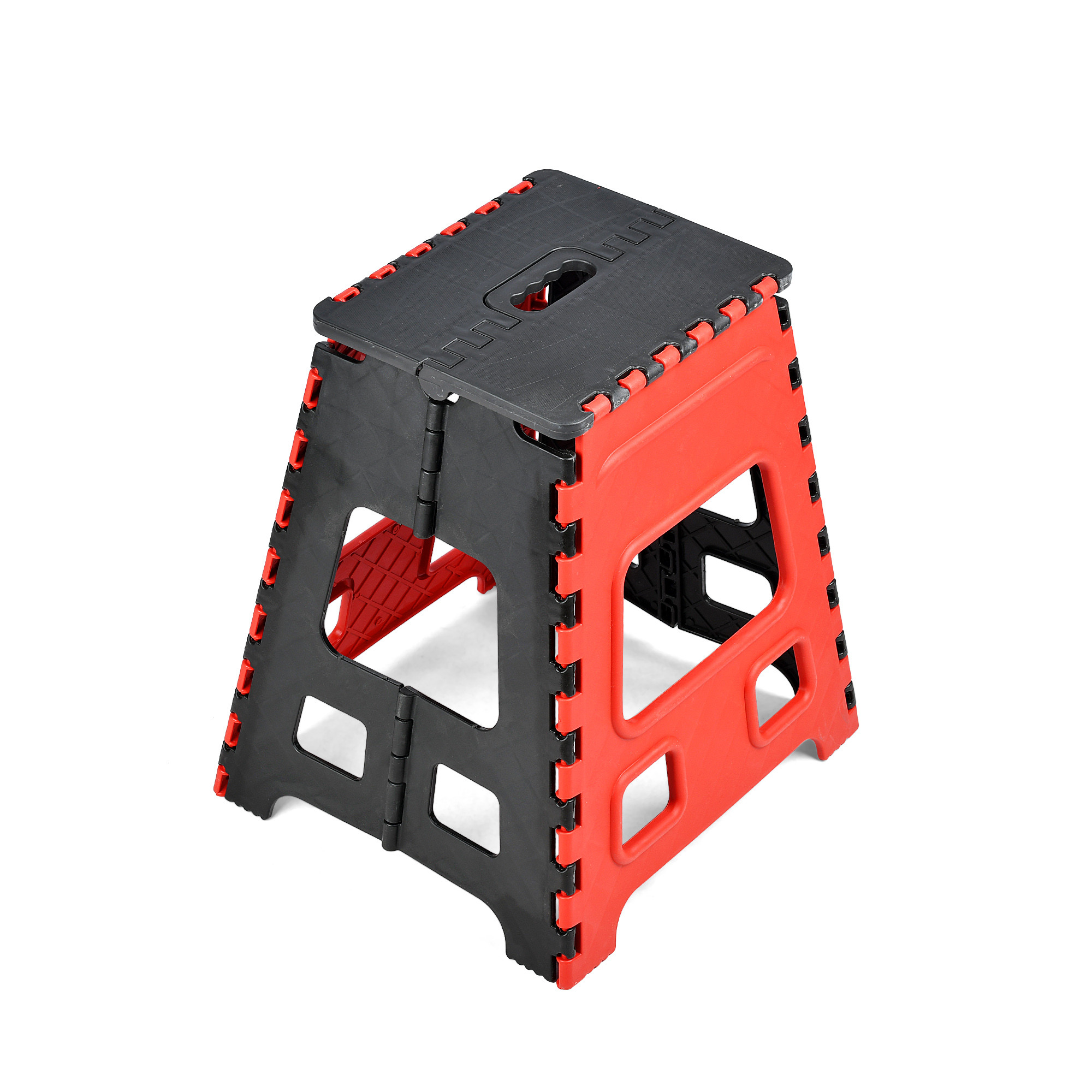Kuber Industries Stool | Foldable Stool | Collapsible Camping Chair | Stool for Outdoor-Fishing-Hiking-Gardening-Travel | Portable Stool | Multipurpose Sitting Stool | Large | Red & Black