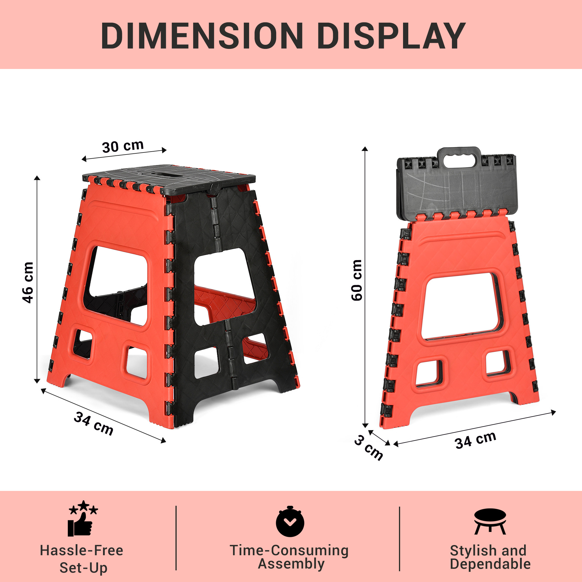 Kuber Industries Stool | Foldable Stool | Collapsible Camping Chair | Stool for Outdoor-Fishing-Hiking-Gardening-Travel | Portable Stool | Multipurpose Sitting Stool | Large | Red & Black