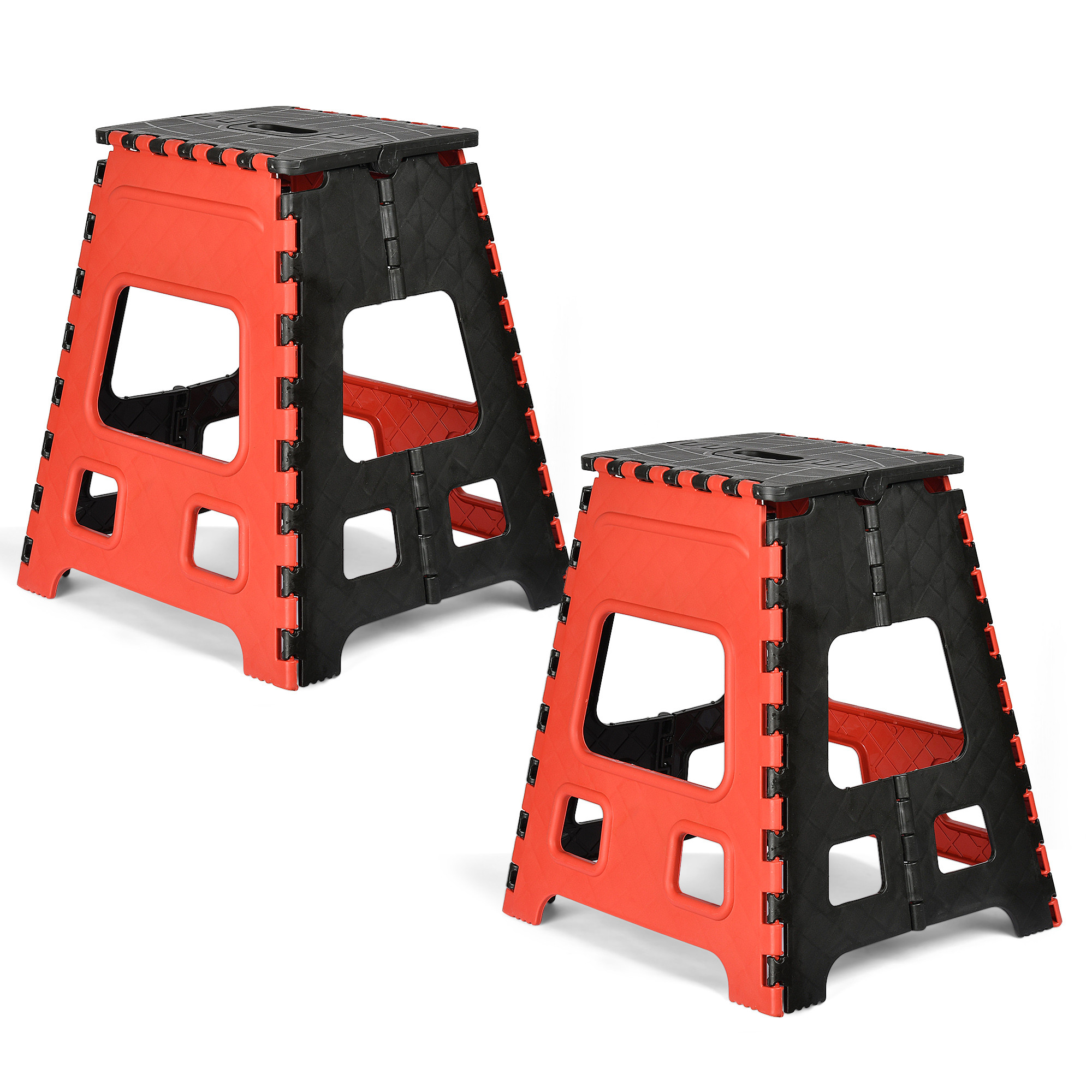Kuber Industries Stool | Foldable Stool | Collapsible Camping Chair | Stool for Outdoor-Fishing-Hiking-Gardening-Travel | Portable Stool | Multipurpose Sitting Stool | Large | Red & Black