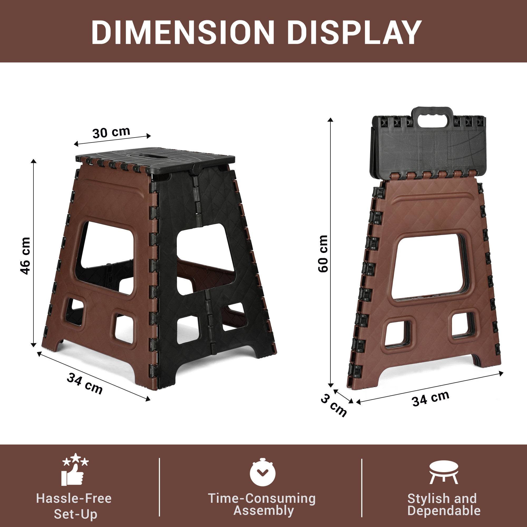 Kuber Industries Stool | Foldable Stool | Collapsible Camping Chair | Stool for Outdoor-Fishing-Hiking-Gardening-Travel | Portable Stool | Multipurpose Sitting Stool | Large | Brown & Black